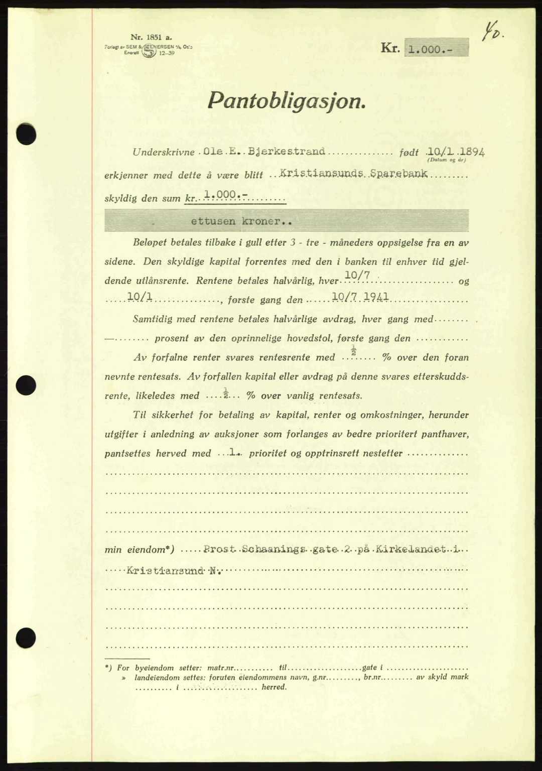 Kristiansund byfogd, AV/SAT-A-4587/A/27: Mortgage book no. 35, 1941-1942, Diary no: : 527/1941