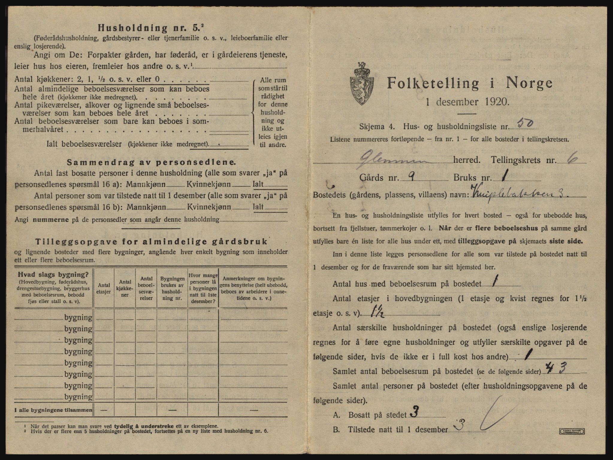 SAO, 1920 census for Glemmen, 1920, p. 2257