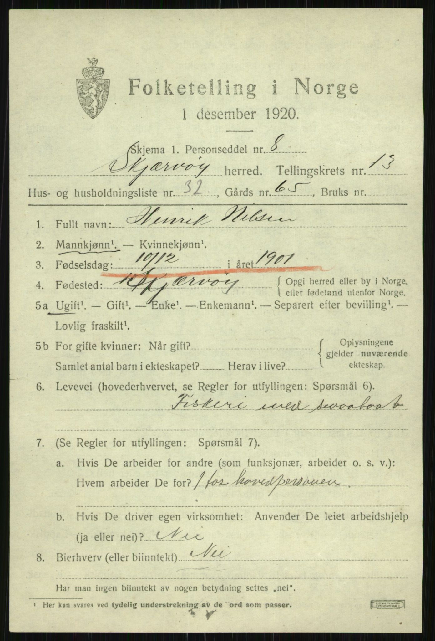 SATØ, 1920 census for Skjervøy, 1920, p. 6787