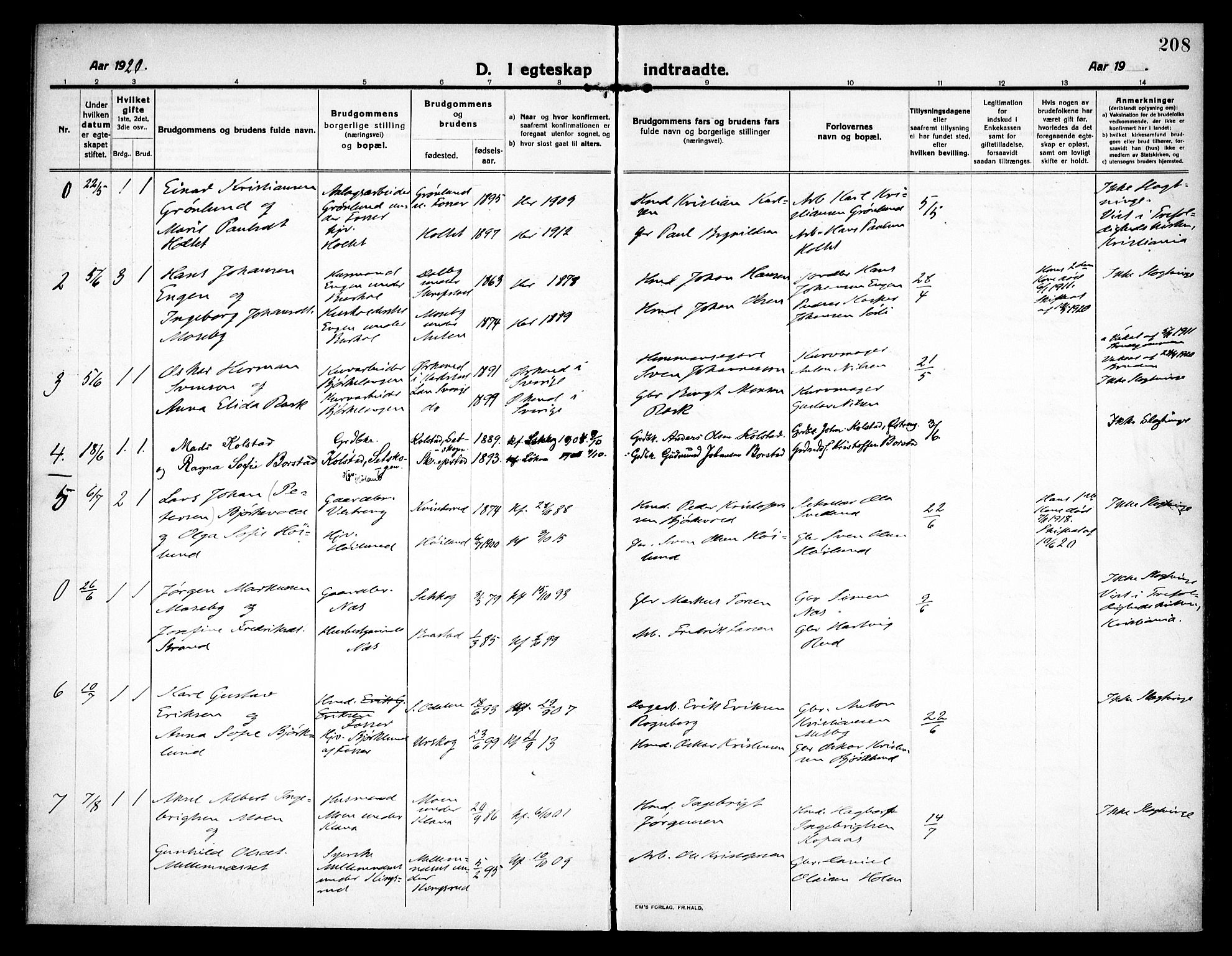 Høland prestekontor Kirkebøker, AV/SAO-A-10346a/F/Fa/L0016: Parish register (official) no. I 16, 1912-1921, p. 208