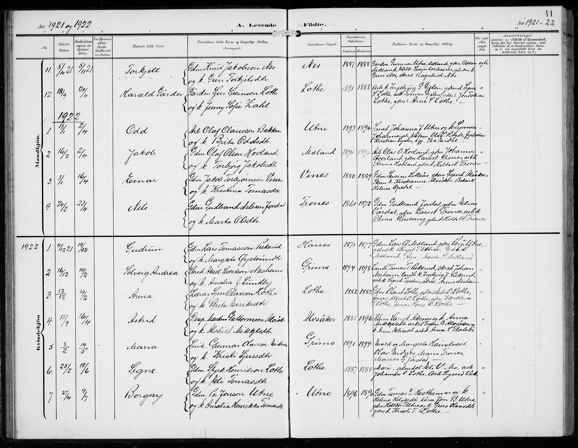 Ullensvang sokneprestembete, SAB/A-78701/H/Hab: Parish register (copy) no. F  1, 1902-1935, p. 41