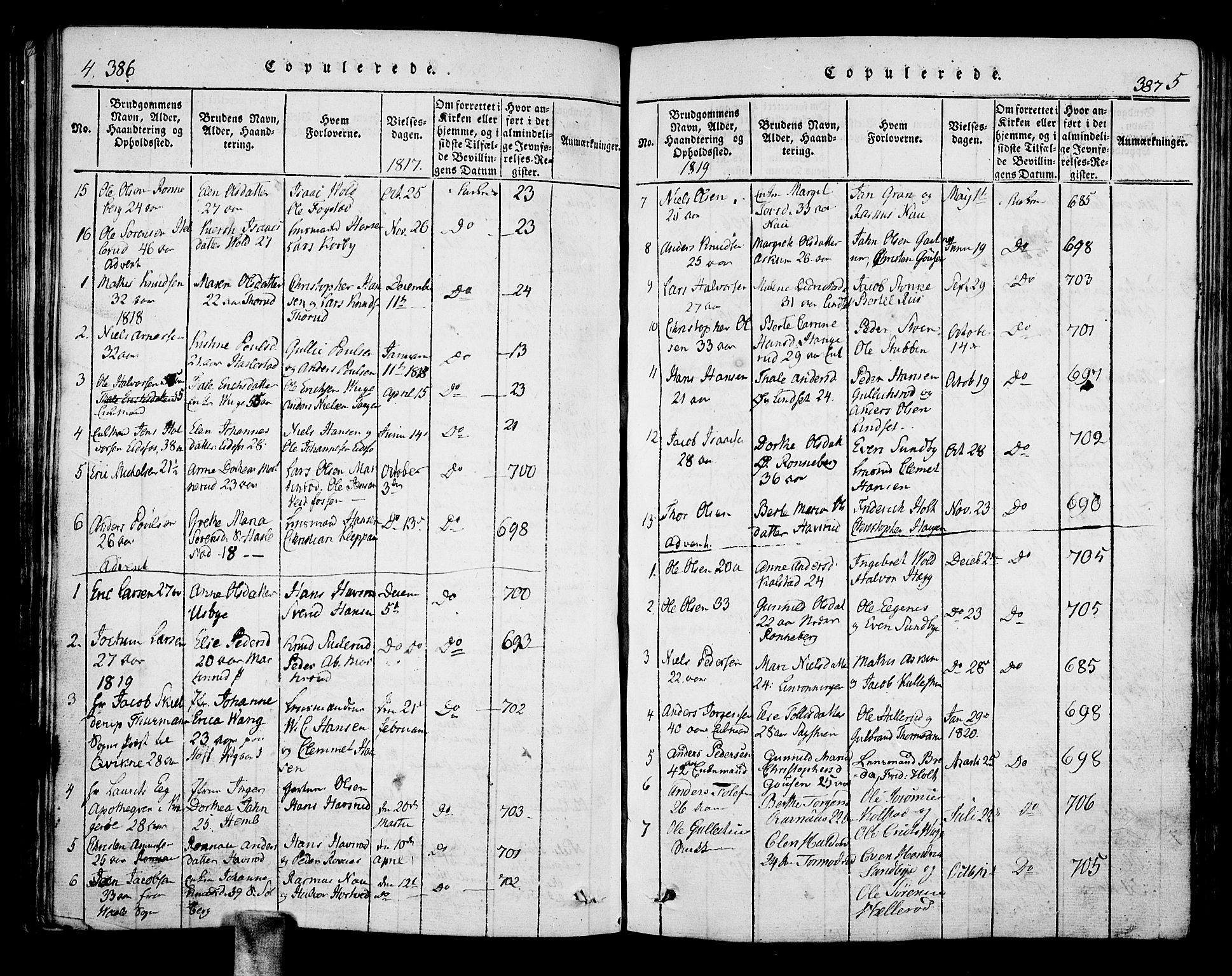 Hof kirkebøker, AV/SAKO-A-64/F/Fa/L0004: Parish register (official) no. I 4, 1814-1843, p. 386-387
