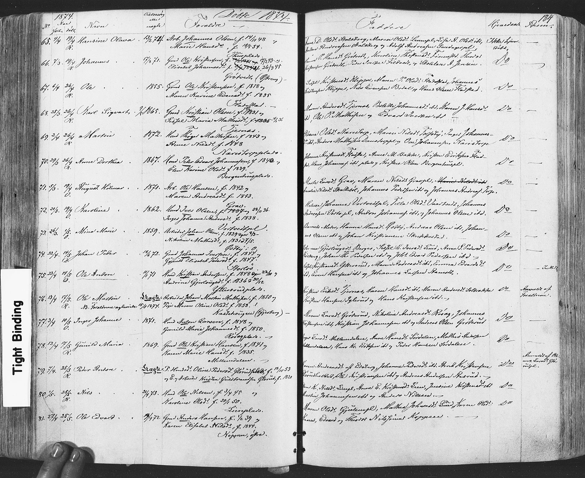 Rakkestad prestekontor Kirkebøker, AV/SAO-A-2008/F/Fa/L0011: Parish register (official) no. I 11, 1862-1877, p. 184