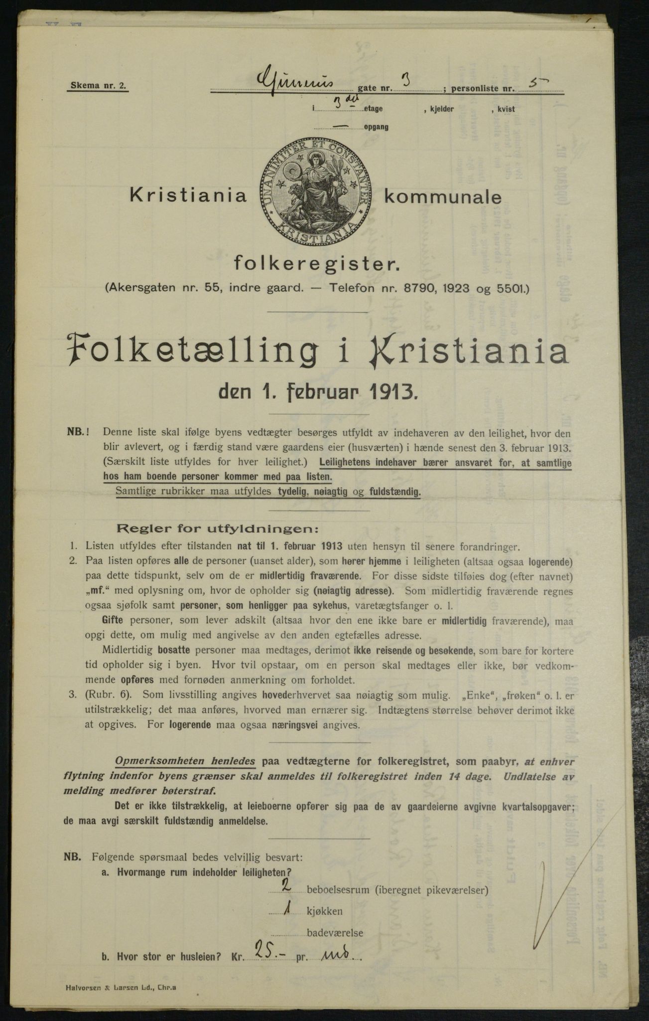 OBA, Municipal Census 1913 for Kristiania, 1913, p. 5055