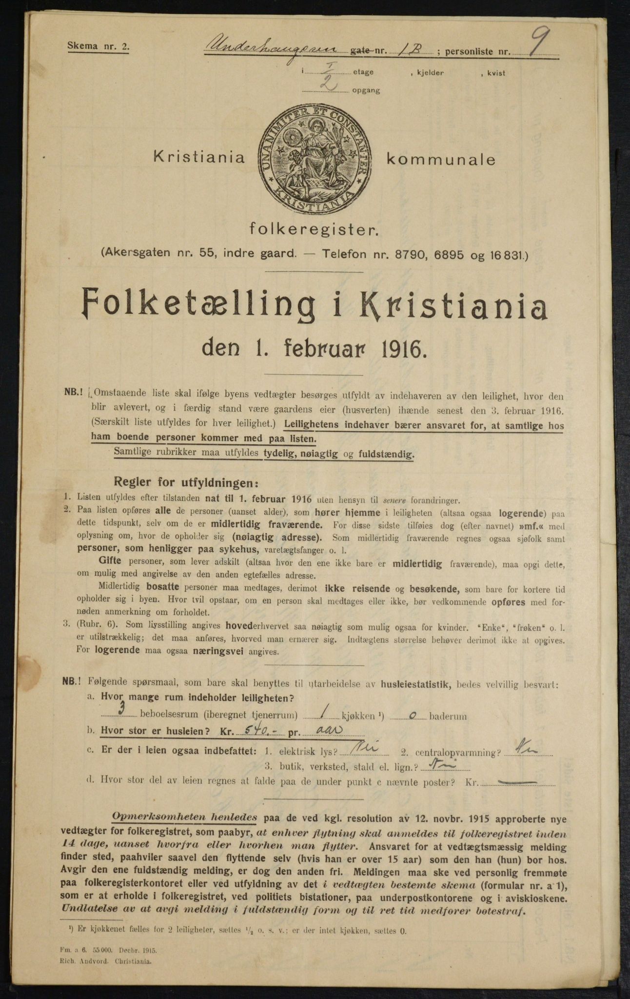 OBA, Municipal Census 1916 for Kristiania, 1916, p. 123482