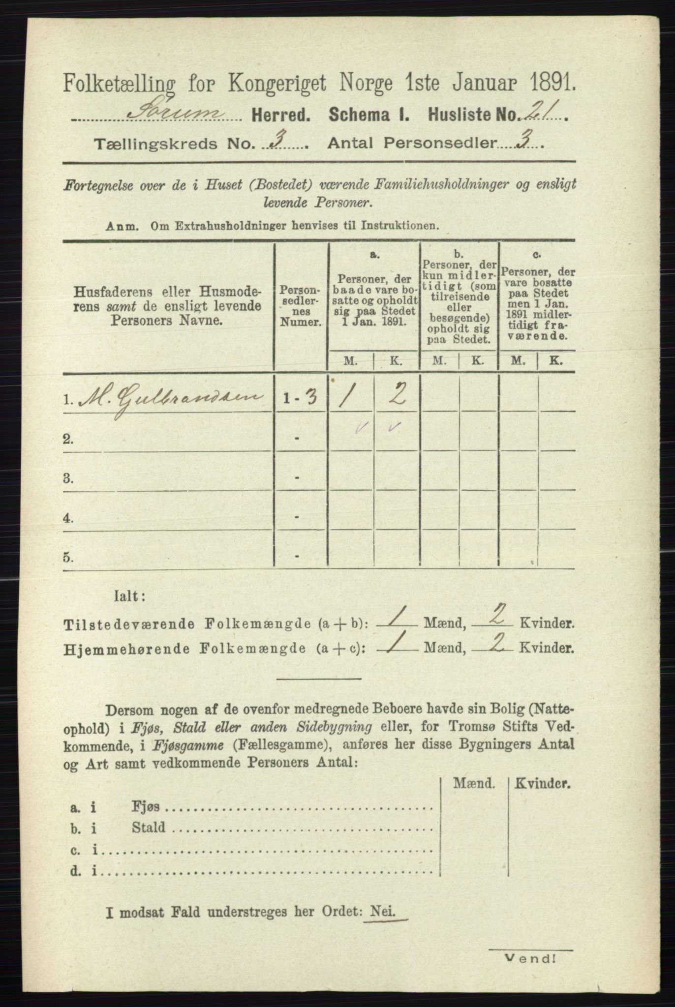 RA, 1891 census for 0226 Sørum, 1891, p. 1212