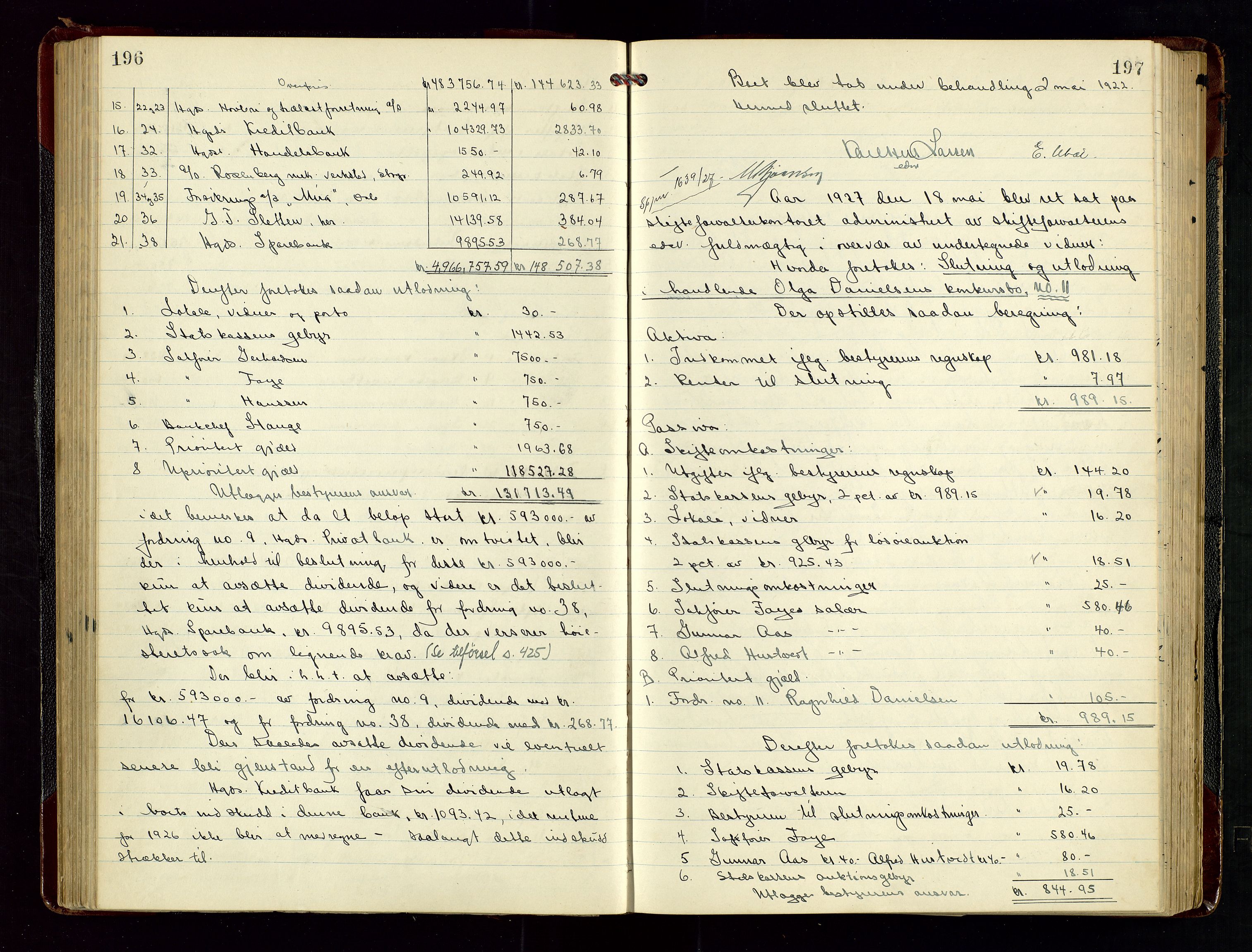 Haugesund tingrett, AV/SAST-A-101415/01/IV/IVD/L0004: Skifteutlodningsprotokoll, med register, 1924-1931, p. 196-197