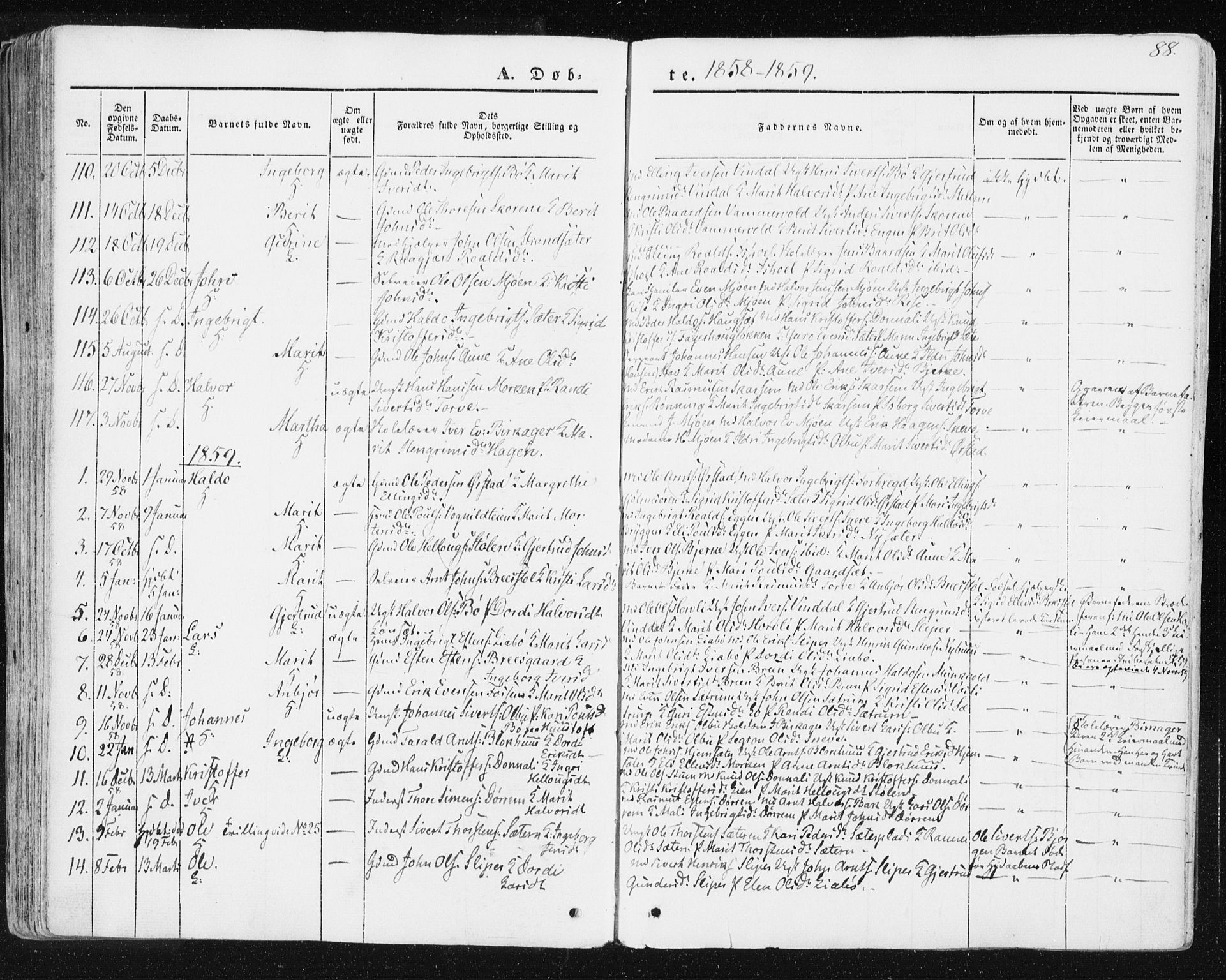 Ministerialprotokoller, klokkerbøker og fødselsregistre - Sør-Trøndelag, SAT/A-1456/678/L0899: Parish register (official) no. 678A08, 1848-1872, p. 88