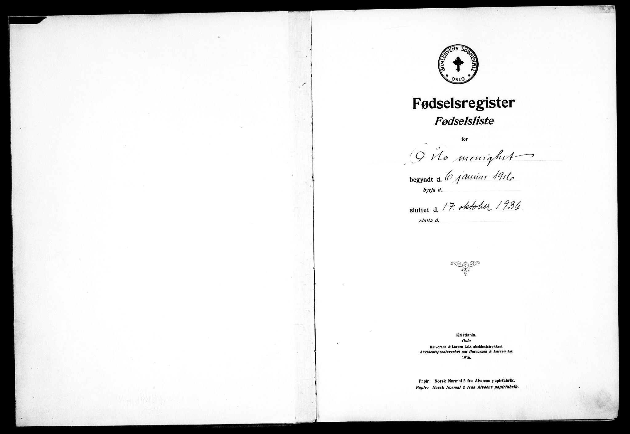 Gamlebyen prestekontor Kirkebøker, AV/SAO-A-10884/J/Ja/L0001: Birth register no. 1, 1916-1936