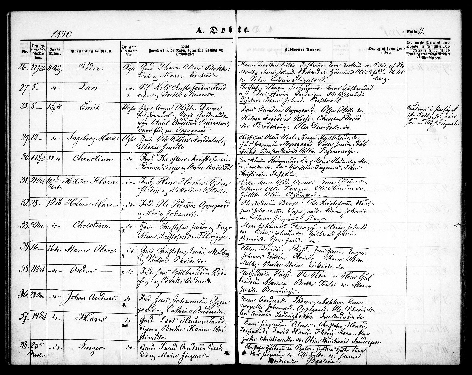 Hurdal prestekontor Kirkebøker, SAO/A-10889/F/Fb/L0001: Parish register (official) no. II 1, 1846-1859, p. 11