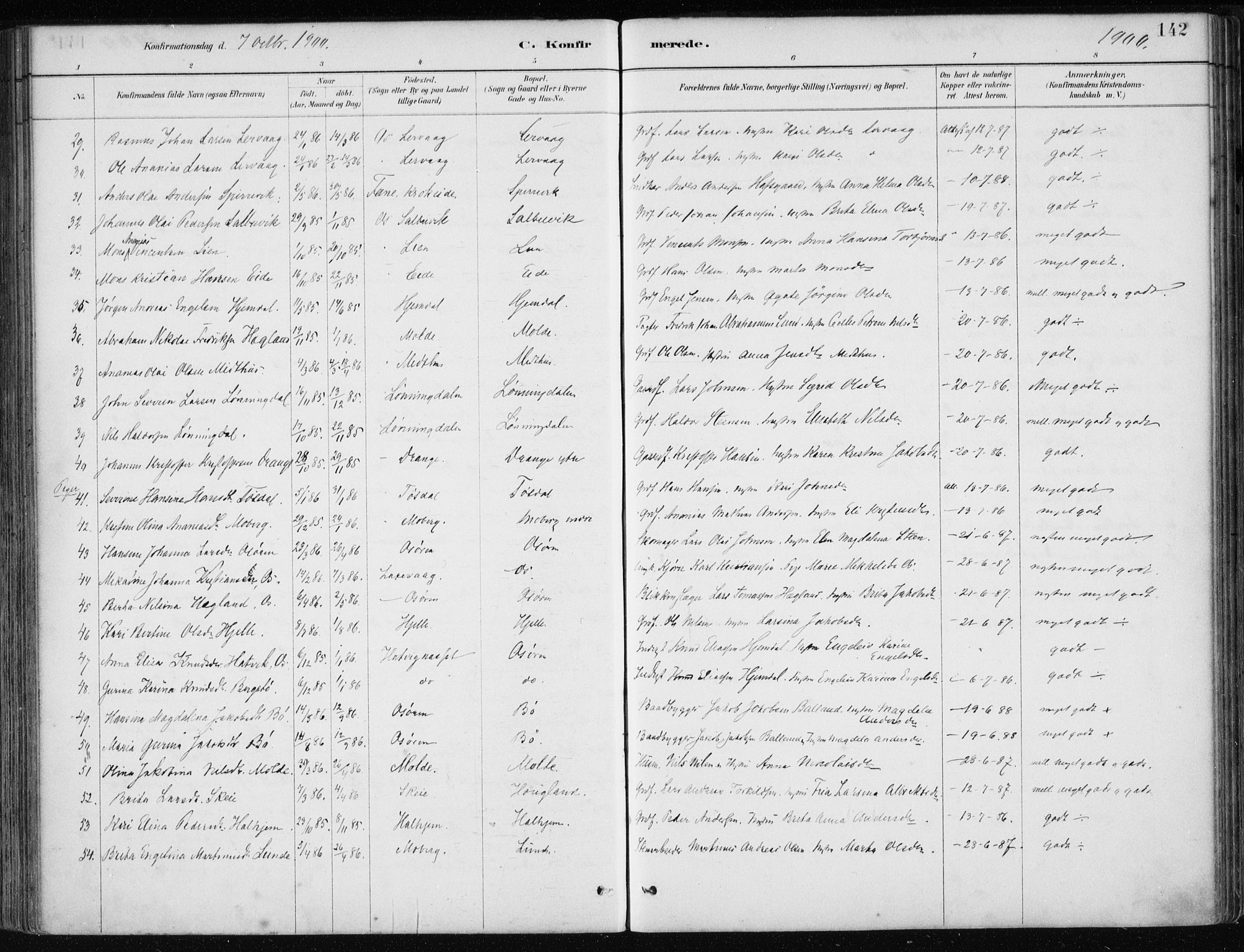 Os sokneprestembete, SAB/A-99929: Parish register (official) no. B 1, 1885-1902, p. 142