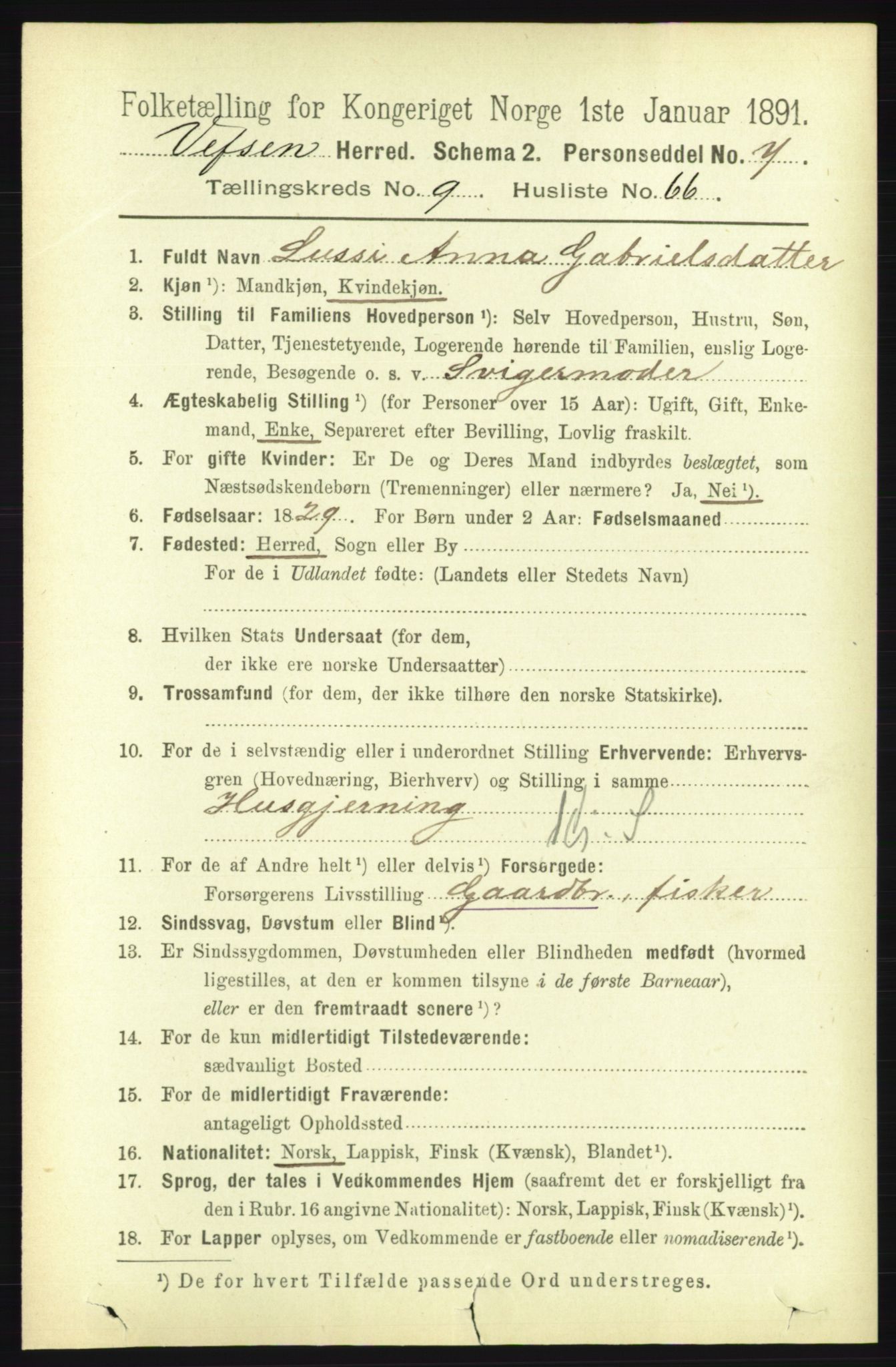 RA, 1891 census for 1824 Vefsn, 1891, p. 5124