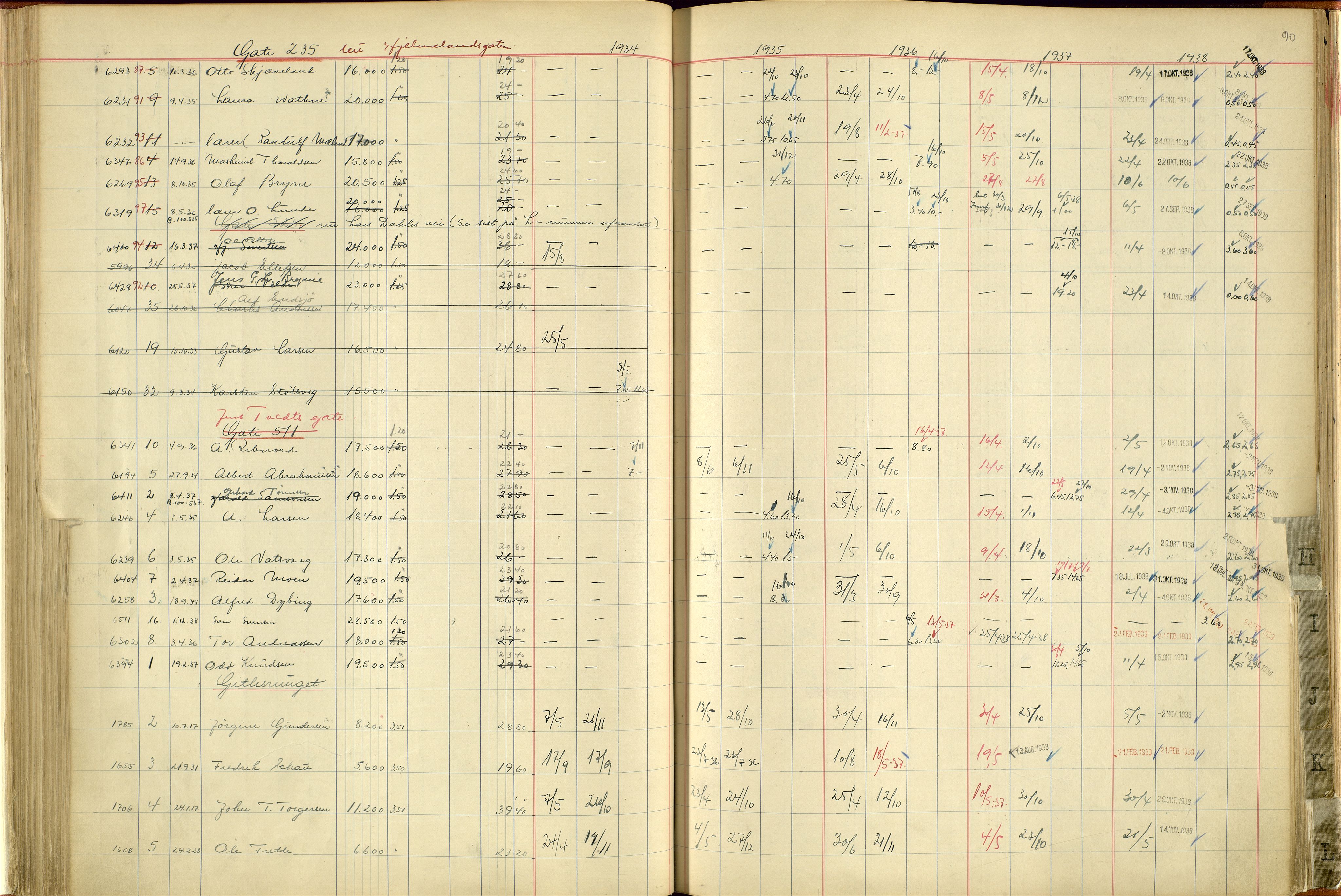 Norges Brannkasse Stavanger, SAST/A-102143/F/Fc/L0004: Brannkontingentprotokoll A-L, 1934-1938, p. 89b-90a