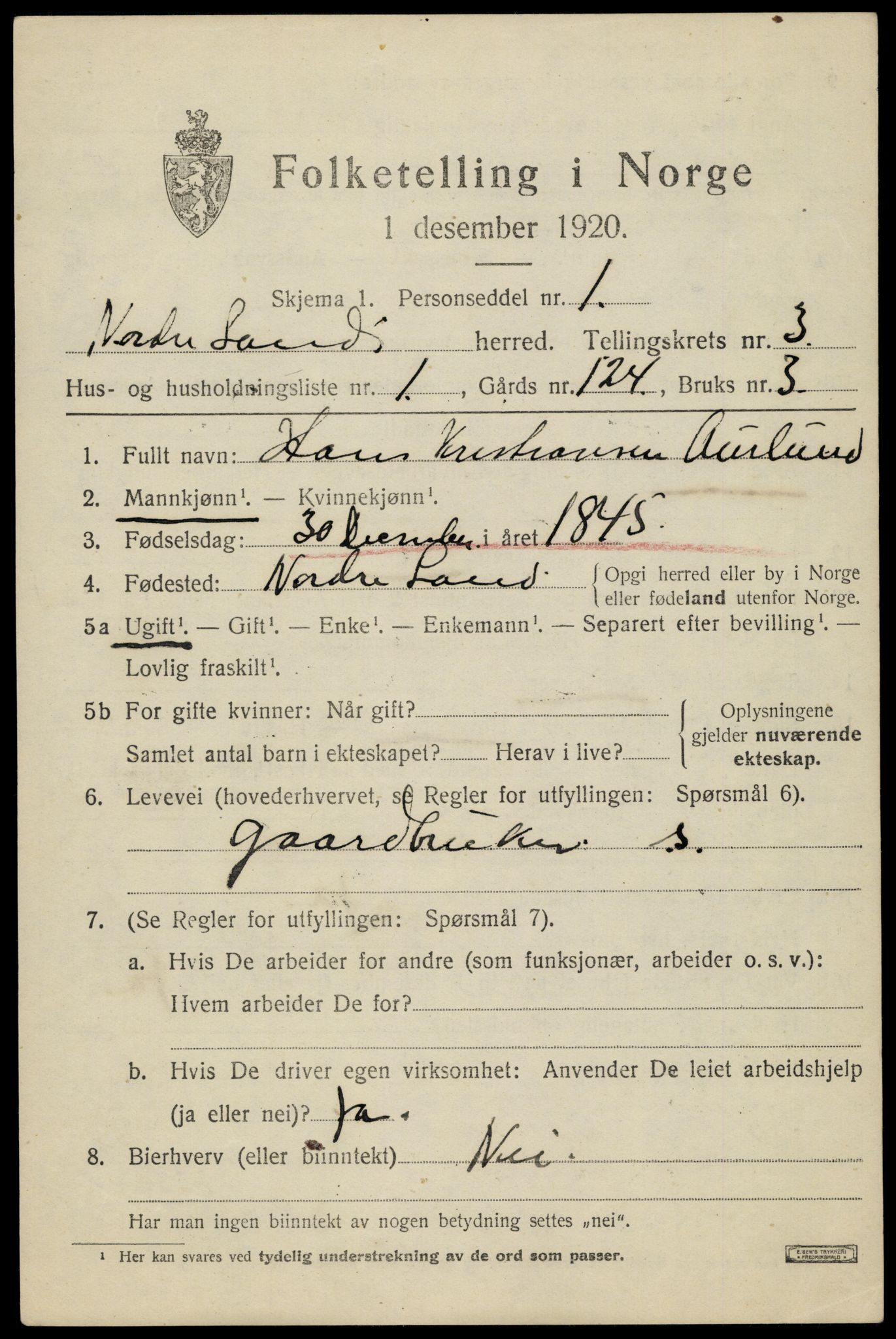 SAH, 1920 census for Nordre Land, 1920, p. 2246