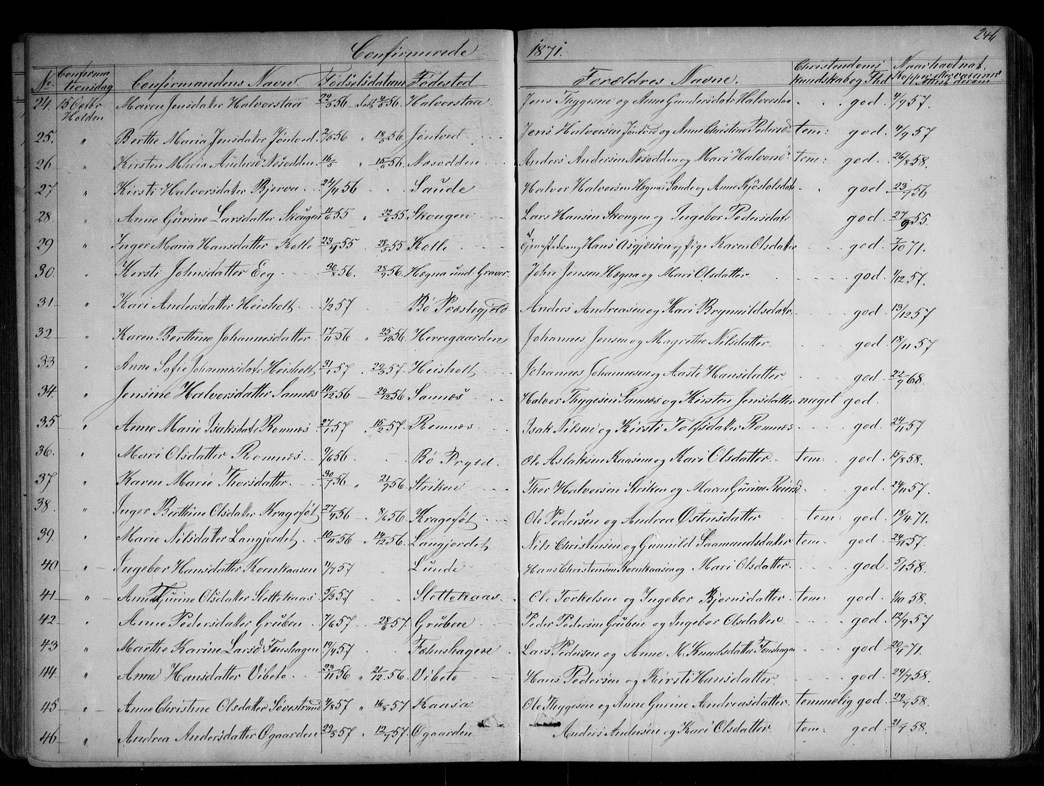 Holla kirkebøker, SAKO/A-272/G/Ga/L0004: Parish register (copy) no. I 4, 1867-1890, p. 246