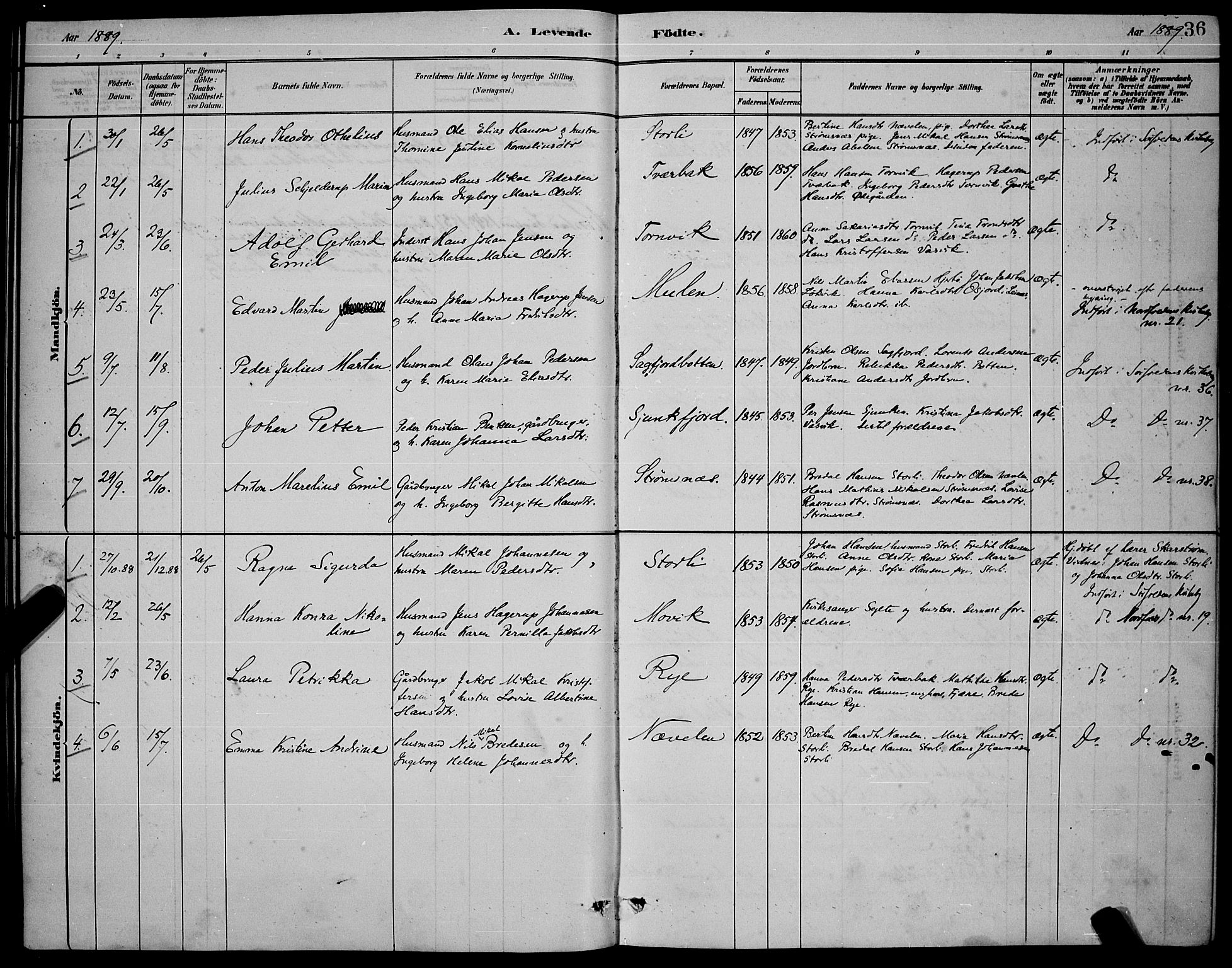 Ministerialprotokoller, klokkerbøker og fødselsregistre - Nordland, AV/SAT-A-1459/853/L0772: Parish register (official) no. 853A11, 1881-1900, p. 36