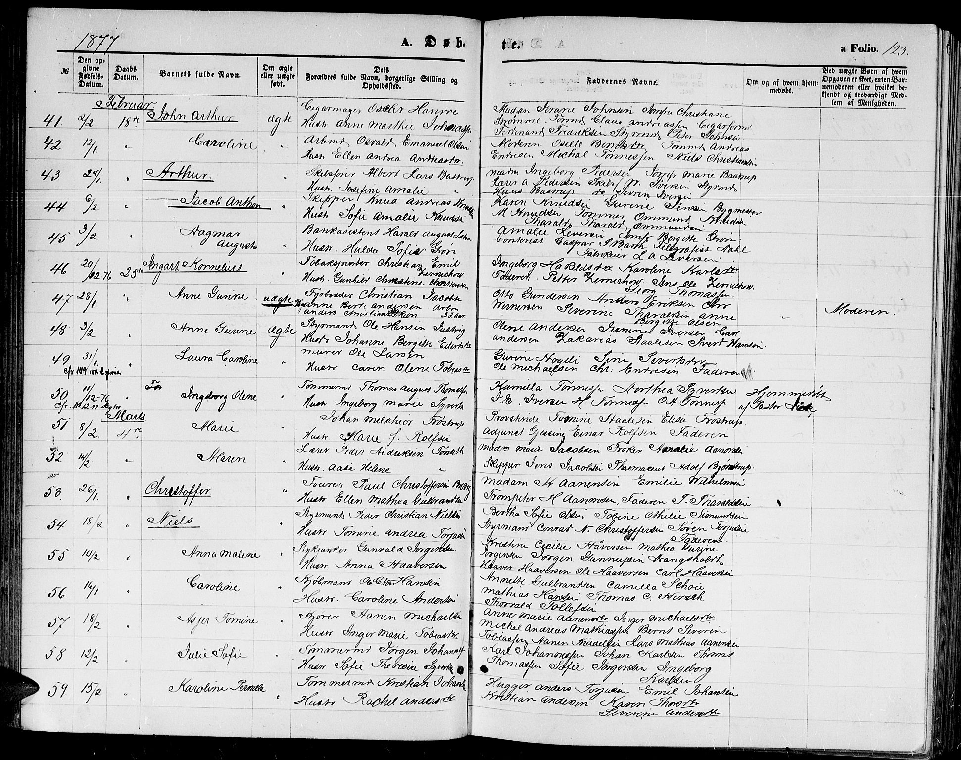 Kristiansand domprosti, SAK/1112-0006/F/Fb/L0013: Parish register (copy) no. B 13, 1871-1880, p. 123
