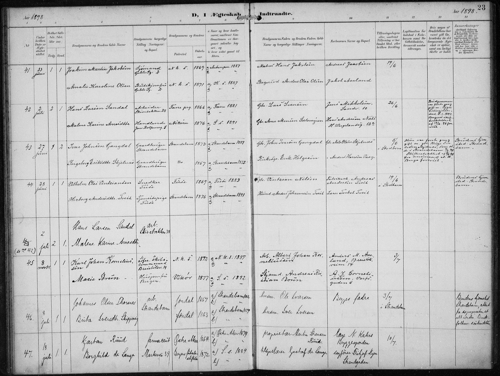 Sandviken Sokneprestembete, AV/SAB-A-77601/H/Ha/L0014: Parish register (official) no. D 1, 1896-1911, p. 23