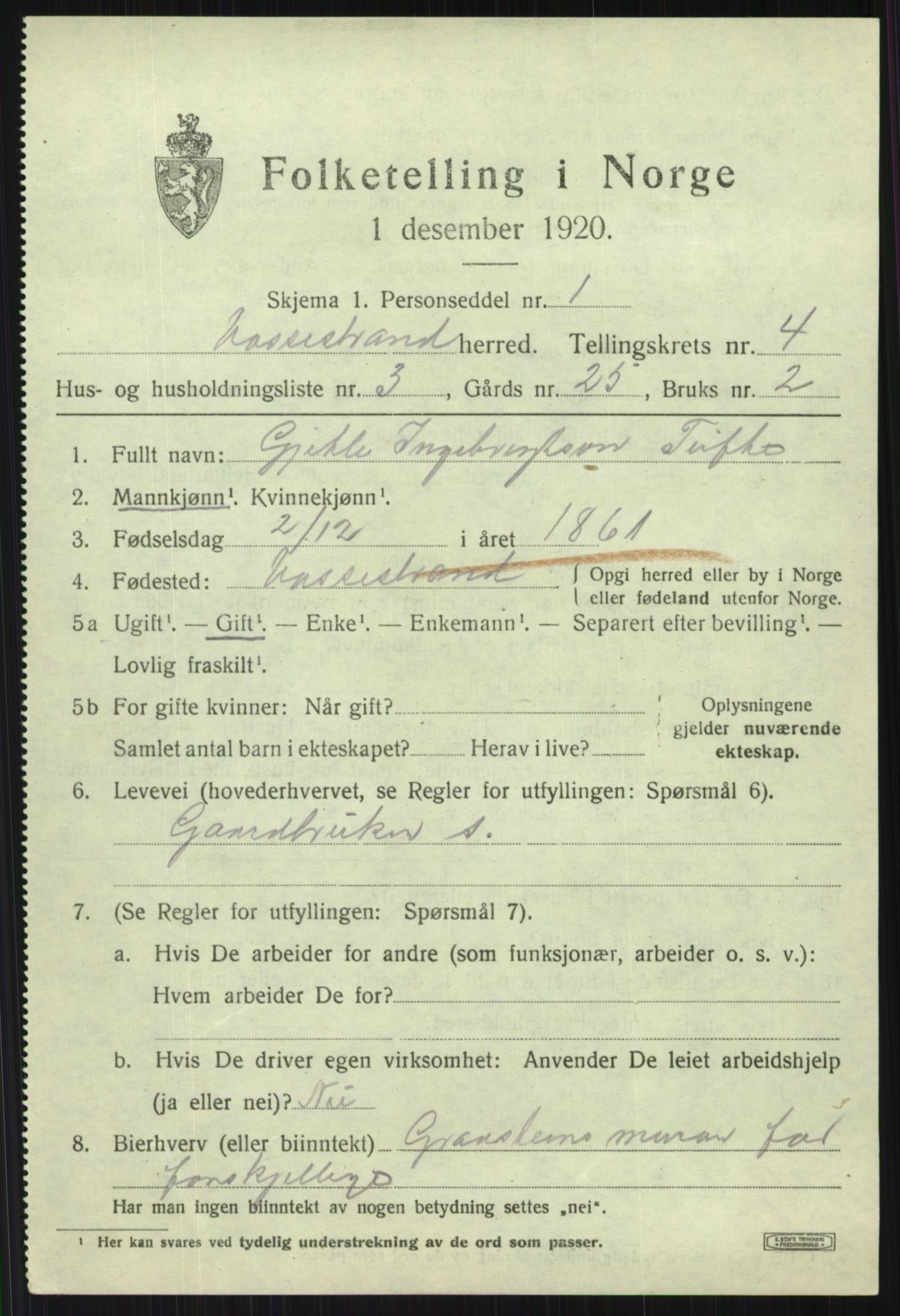 SAB, 1920 census for Vossestrand, 1920, p. 2006