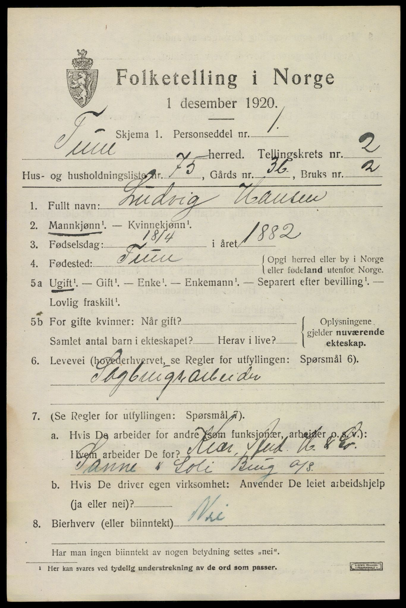 SAO, 1920 census for Tune, 1920, p. 3656