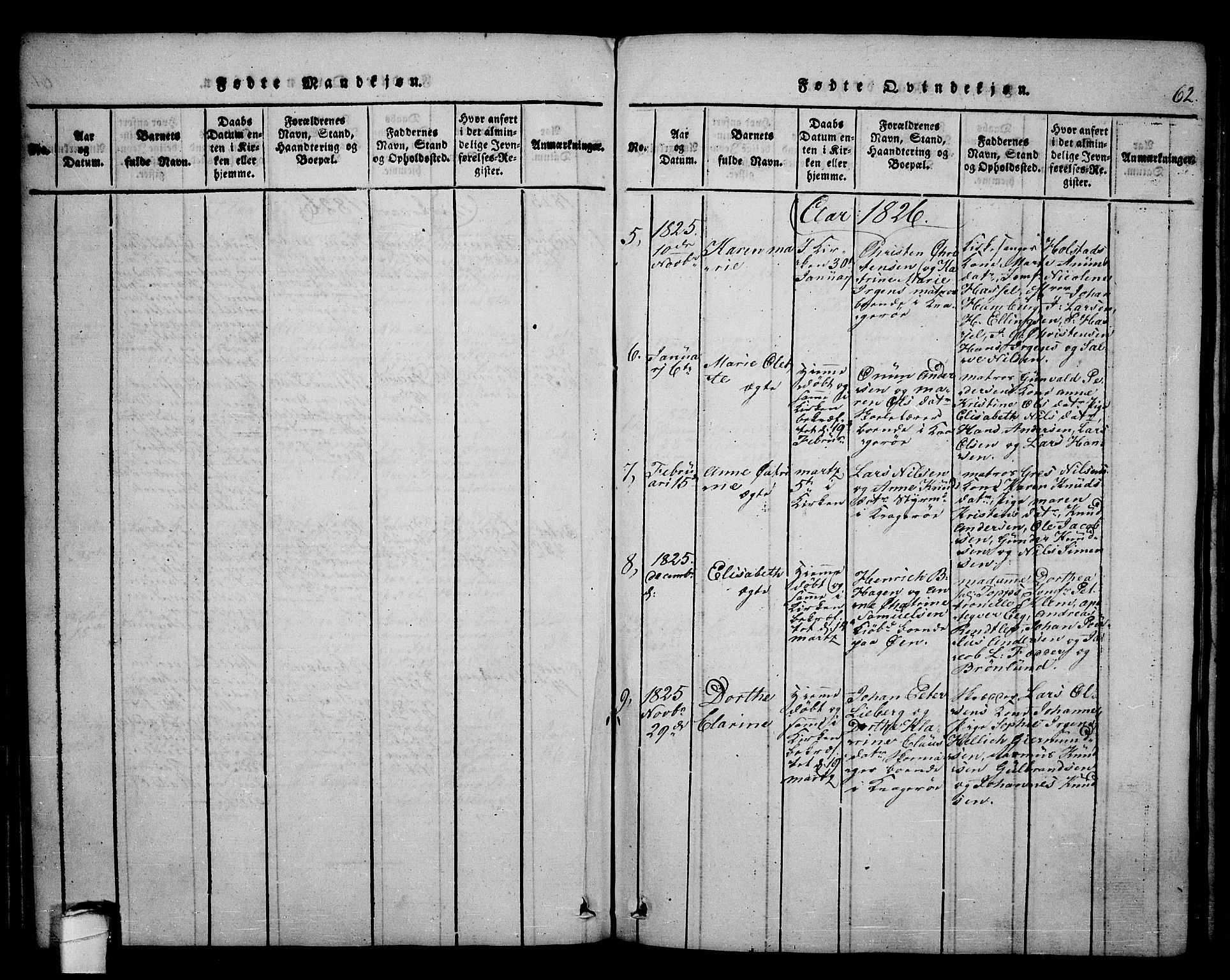 Kragerø kirkebøker, SAKO/A-278/F/Fa/L0004: Parish register (official) no. 4, 1814-1831, p. 62
