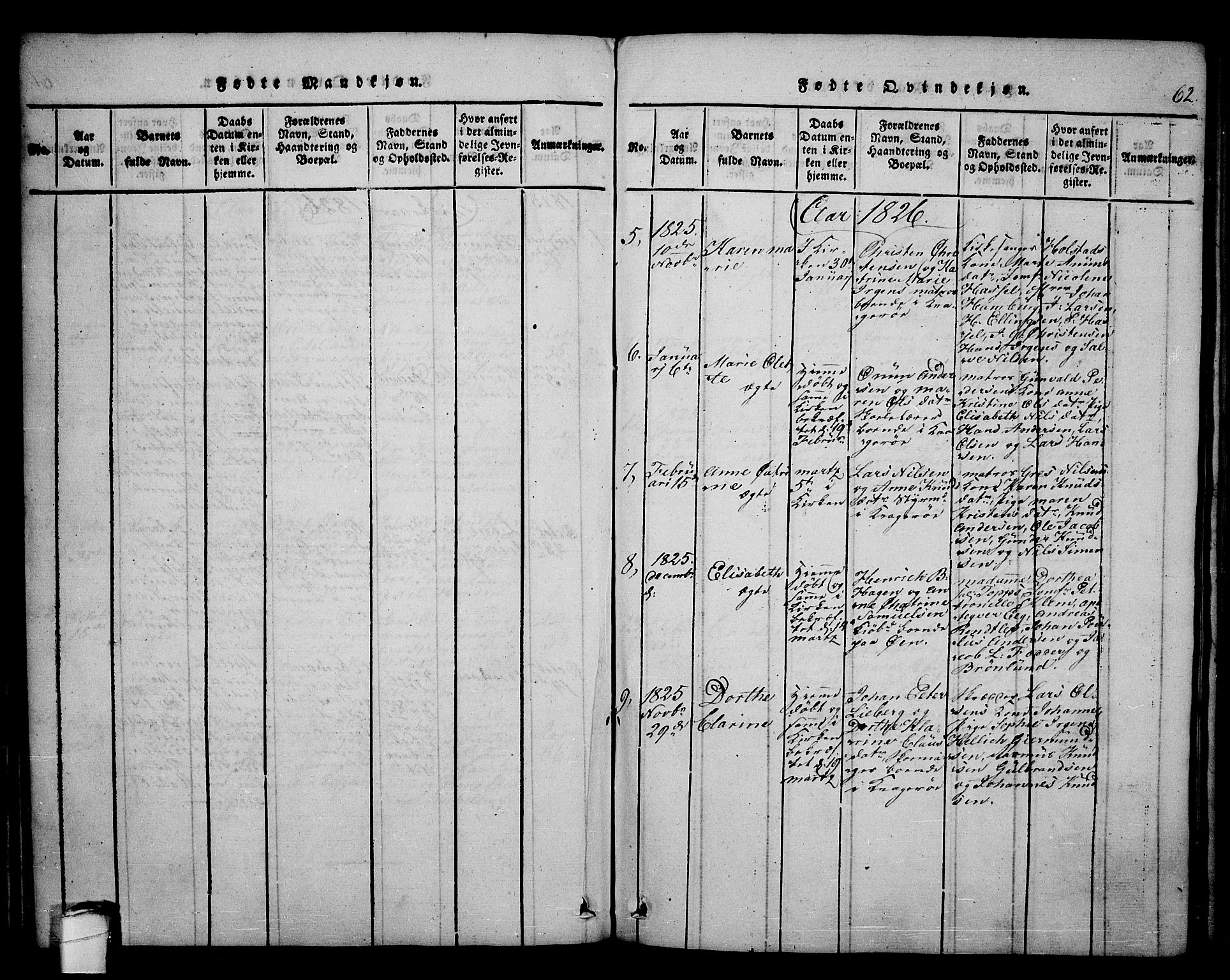 Kragerø kirkebøker, AV/SAKO-A-278/F/Fa/L0004: Parish register (official) no. 4, 1814-1831, p. 62