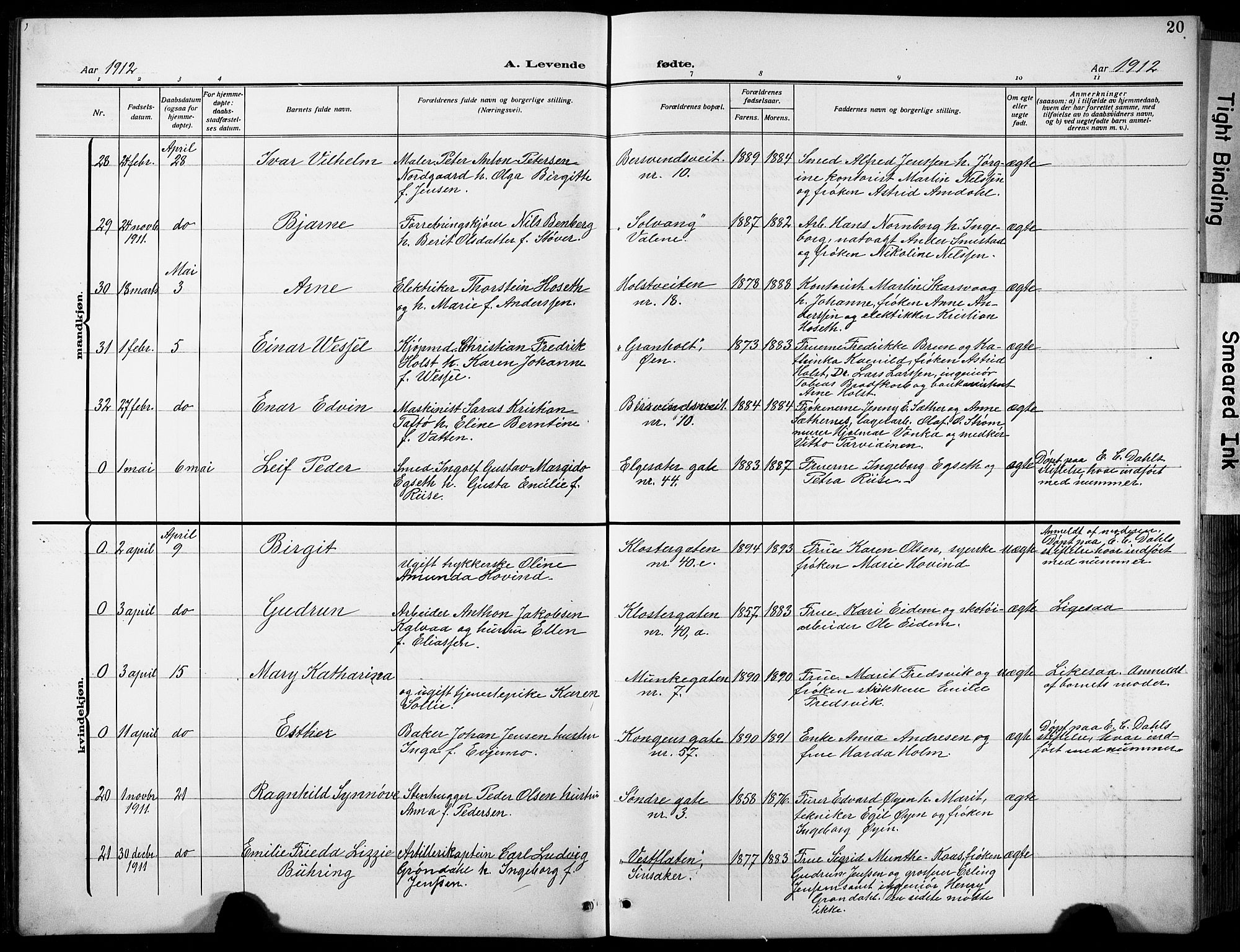 Ministerialprotokoller, klokkerbøker og fødselsregistre - Sør-Trøndelag, SAT/A-1456/601/L0096: Parish register (copy) no. 601C14, 1911-1931, p. 20