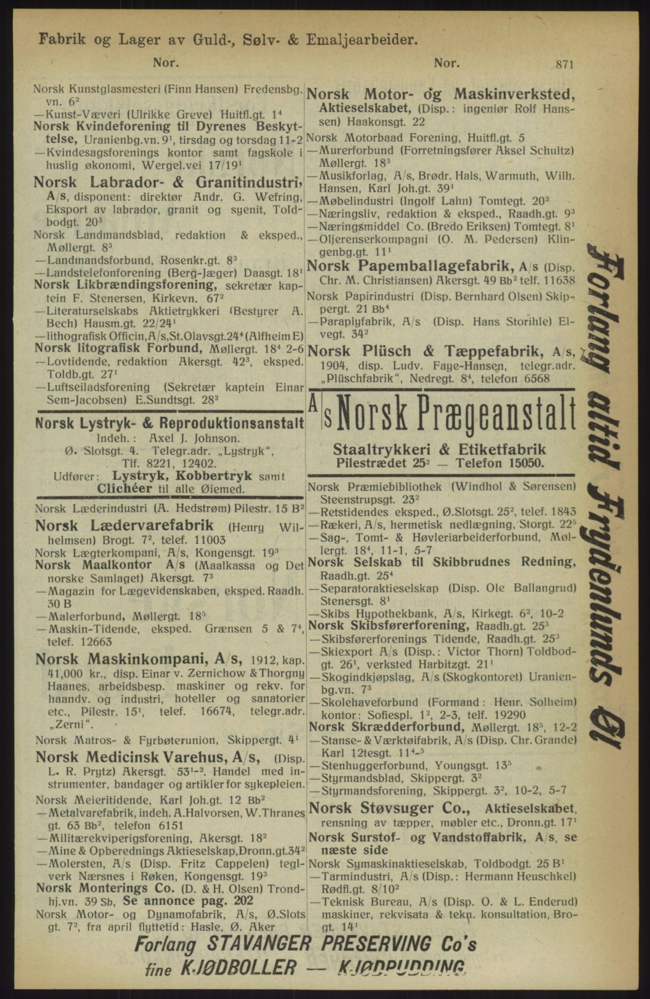 Kristiania/Oslo adressebok, PUBL/-, 1914, p. 871