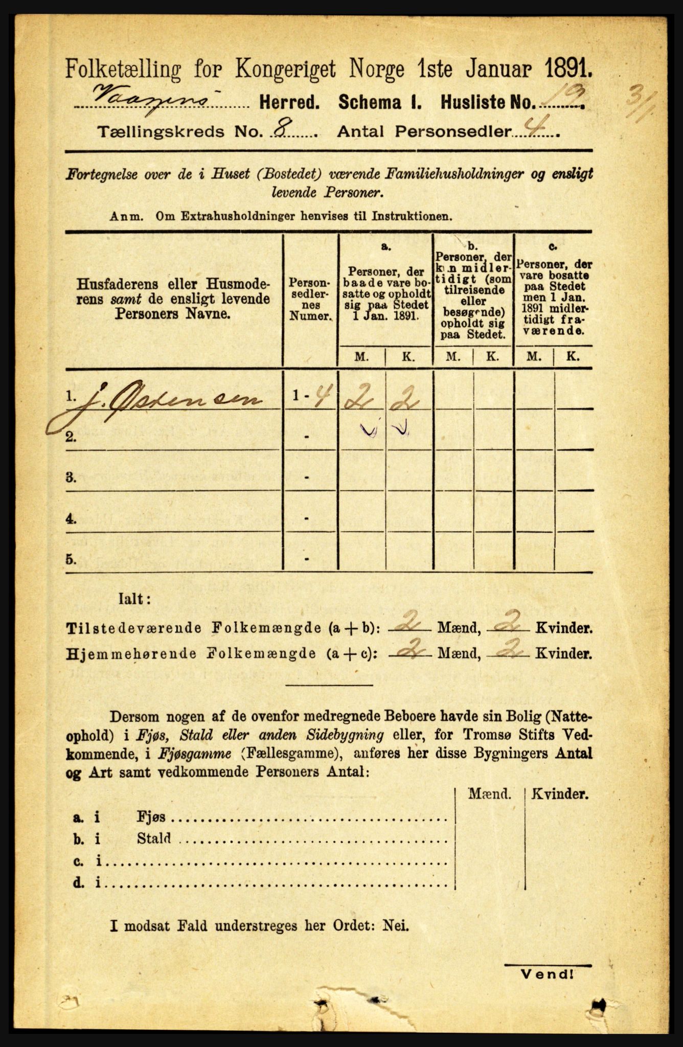 RA, 1891 census for 1865 Vågan, 1891, p. 2092