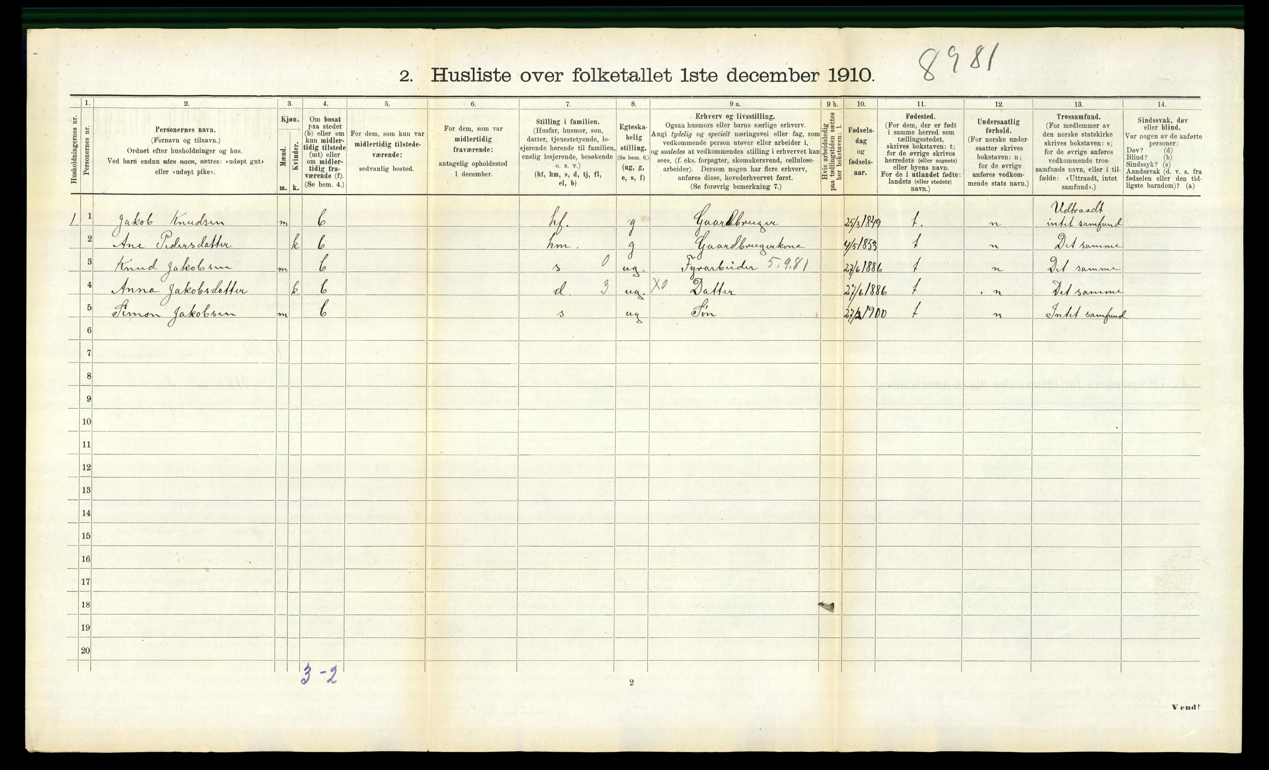 RA, 1910 census for Volda, 1910, p. 1357