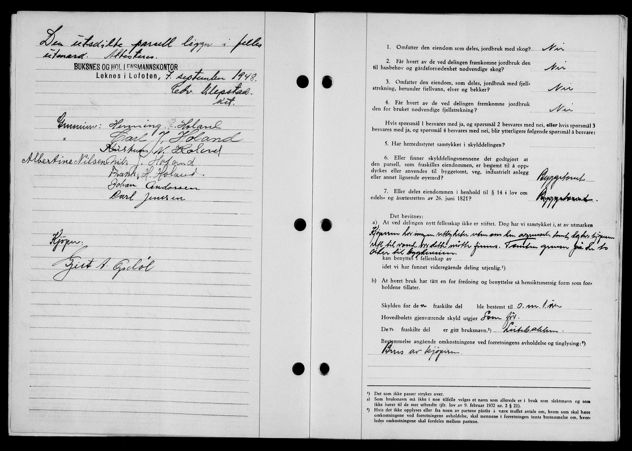 Lofoten sorenskriveri, SAT/A-0017/1/2/2C/L0021a: Mortgage book no. 21a, 1949-1949, Diary no: : 2165/1949