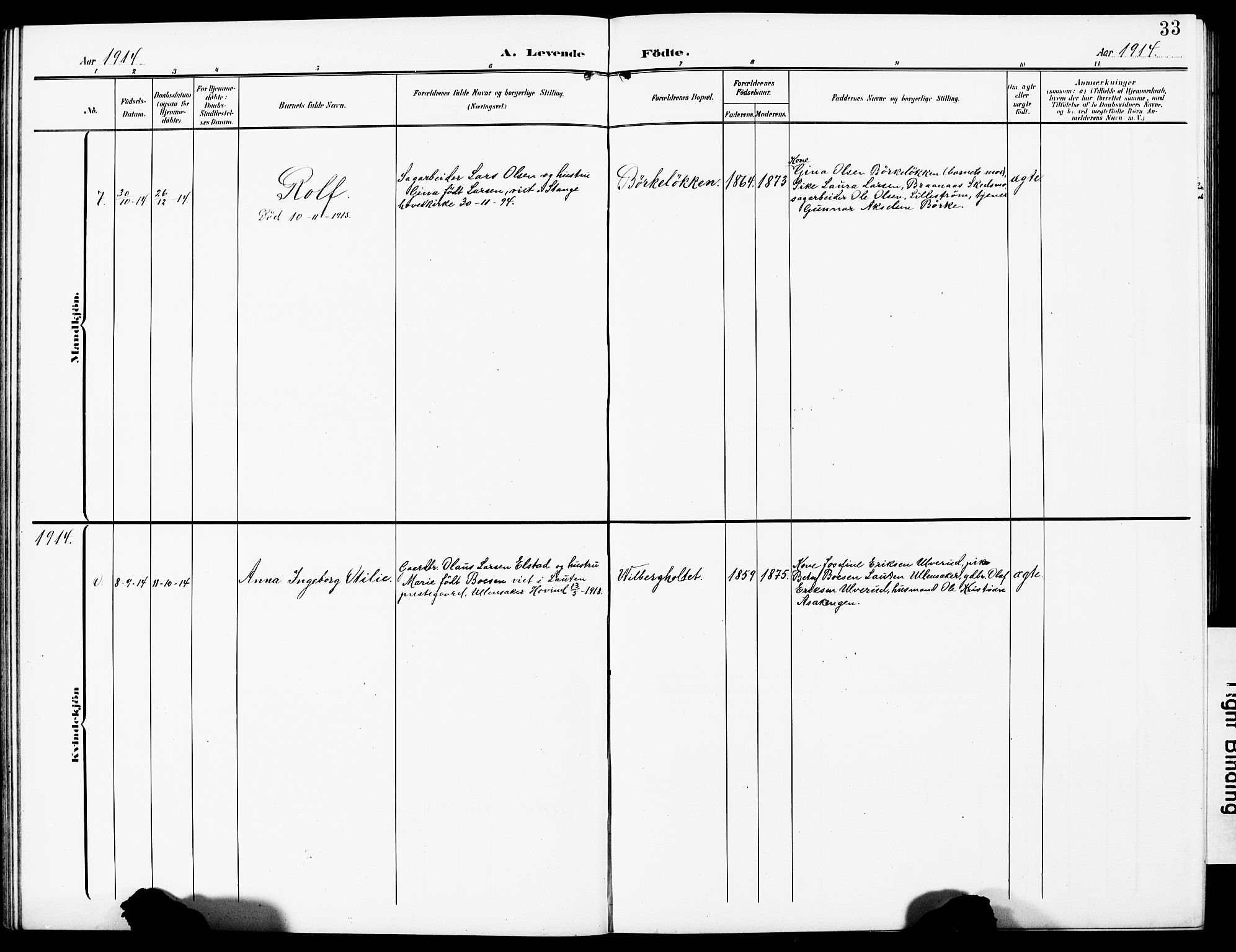 Sørum prestekontor Kirkebøker, AV/SAO-A-10303/G/Gb/L0001: Parish register (copy) no. II 1, 1907-1929, p. 33