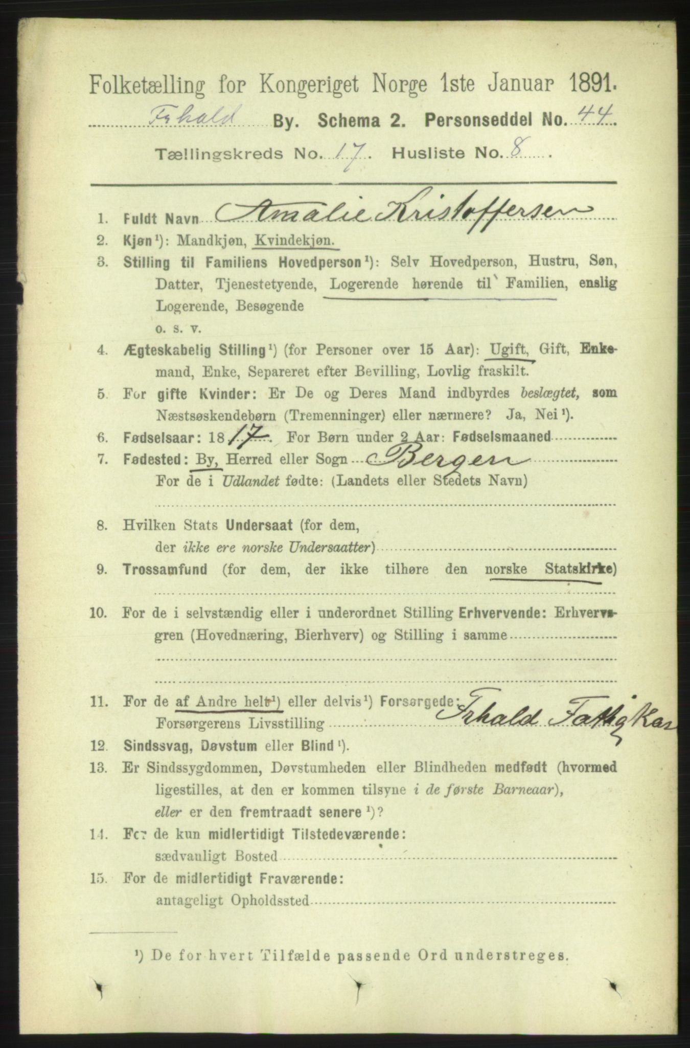 RA, 1891 census for 0101 Fredrikshald, 1891, p. 10982