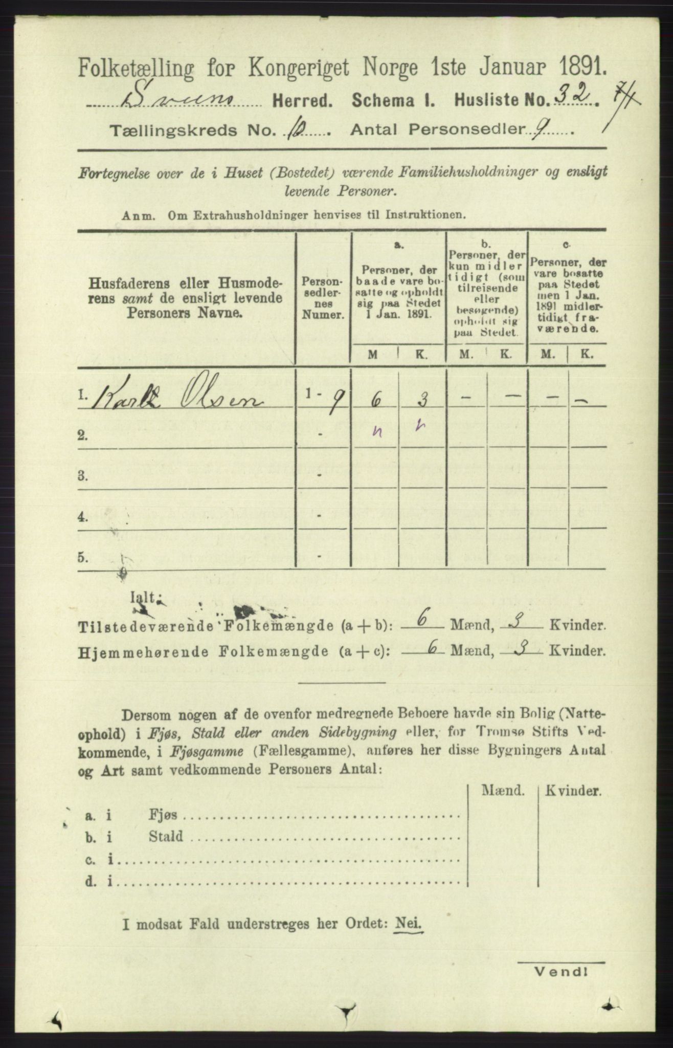 RA, 1891 census for 1216 Sveio, 1891, p. 2910