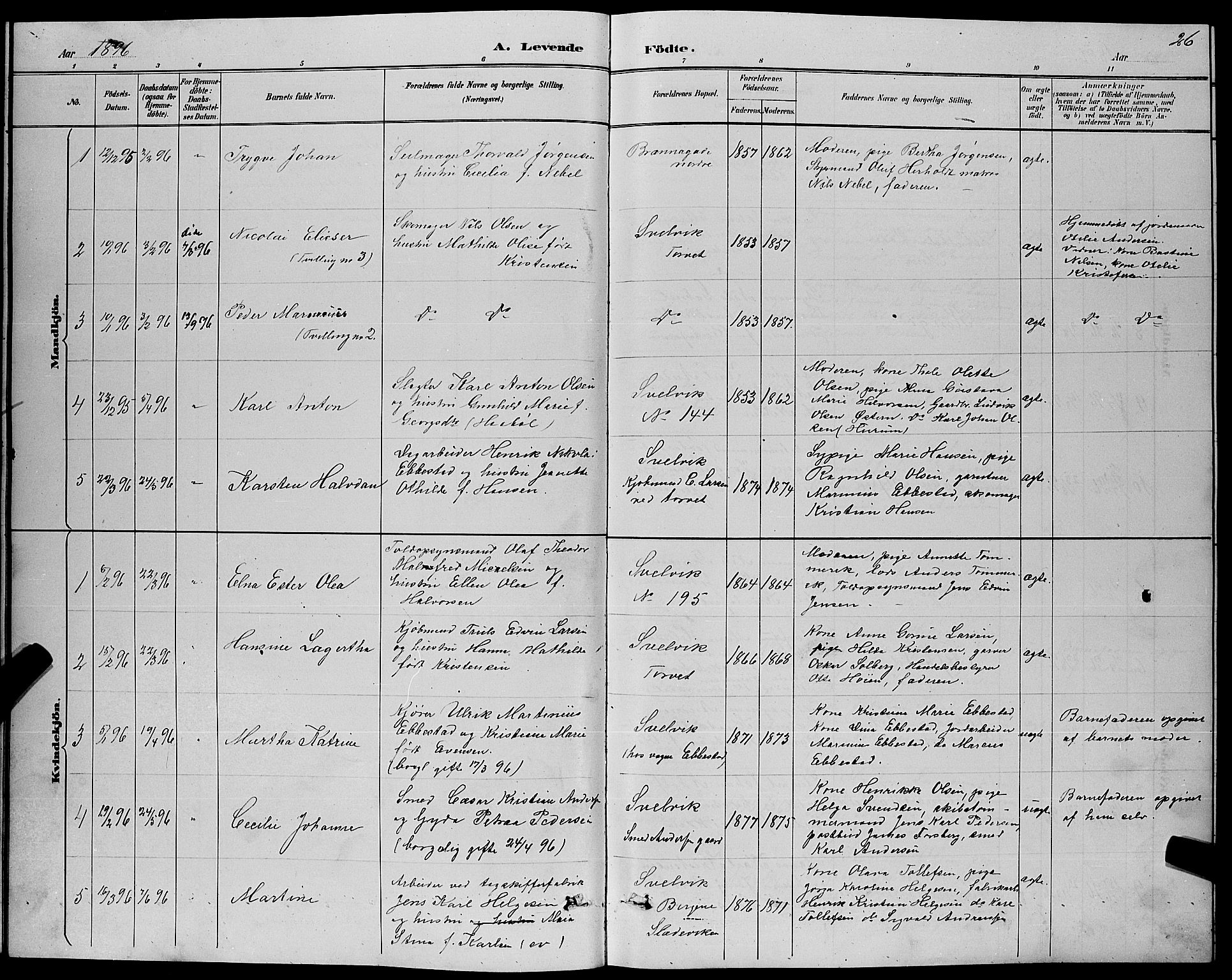 Strømm kirkebøker, SAKO/A-322/G/Gb/L0001: Parish register (copy) no. II 1, 1889-1896, p. 26
