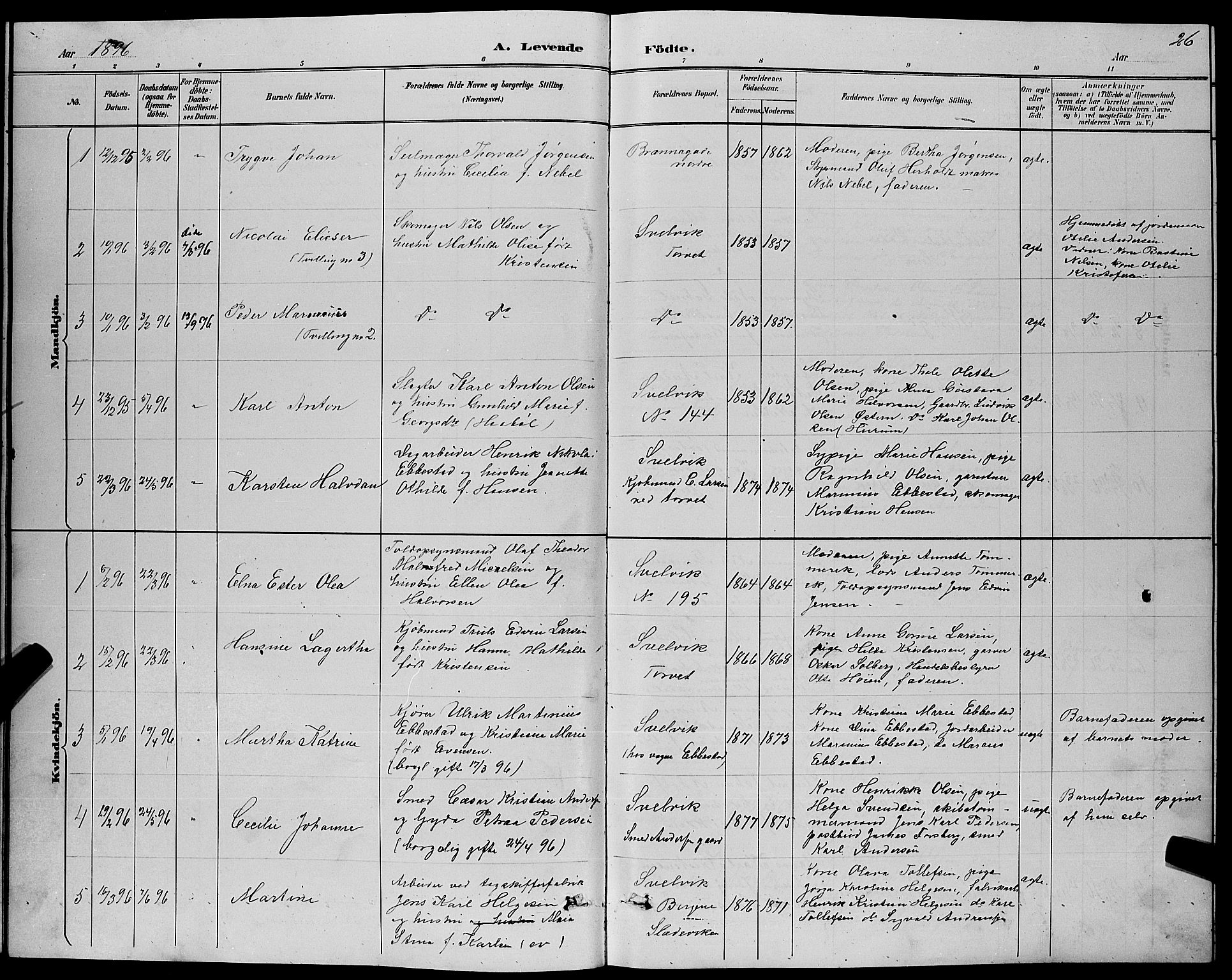 Strømm kirkebøker, AV/SAKO-A-322/G/Gb/L0001: Parish register (copy) no. II 1, 1889-1896, p. 26
