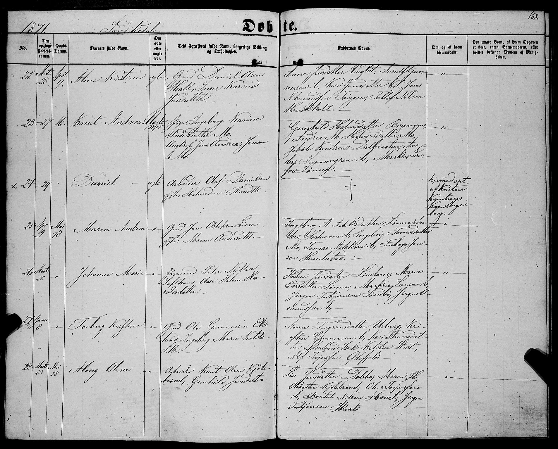 Sannidal kirkebøker, AV/SAKO-A-296/F/Fa/L0011: Parish register (official) no. 11, 1863-1873, p. 168