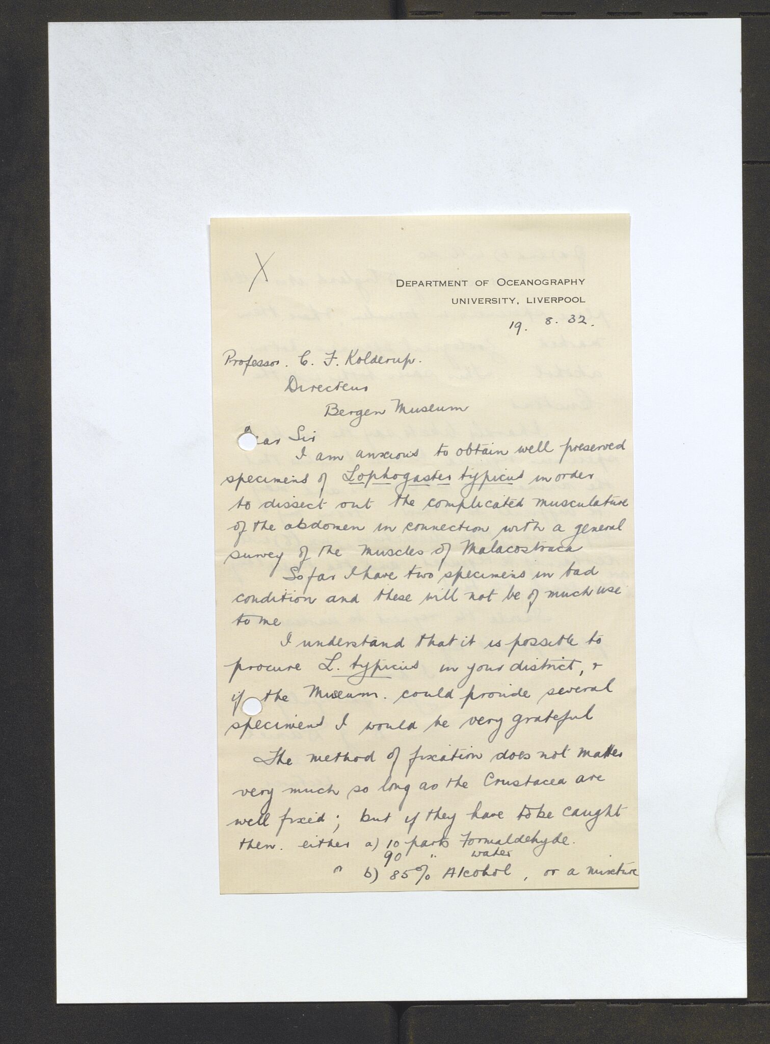 Bergens Museum, AV/SAB-A-17301/13/D/L0002: Korrespondanse , 1928-1940, p. 399