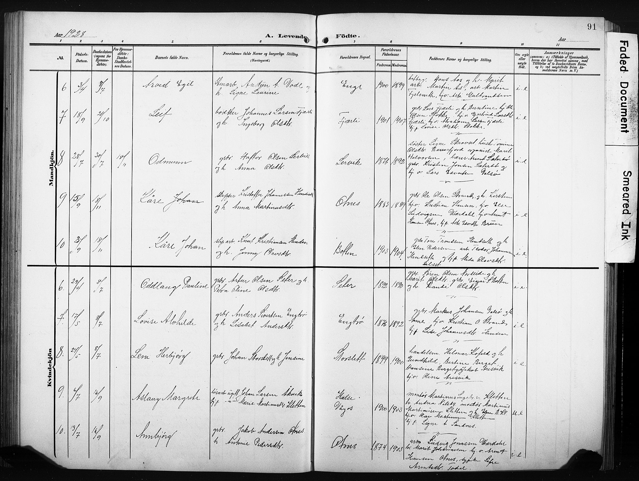 Ministerialprotokoller, klokkerbøker og fødselsregistre - Møre og Romsdal, AV/SAT-A-1454/580/L0927: Parish register (copy) no. 580C02, 1904-1932, p. 91