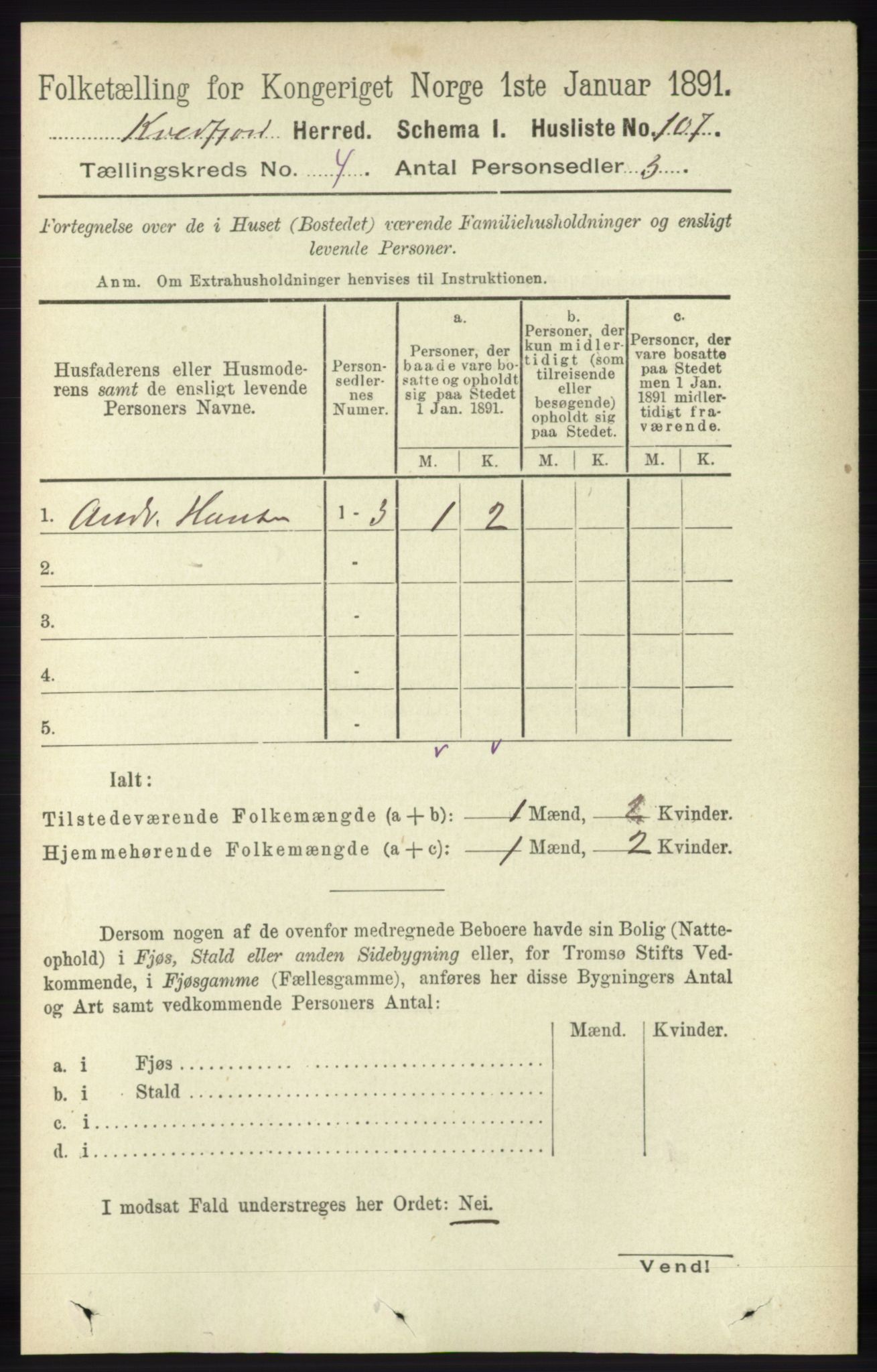 RA, 1891 census for 1911 Kvæfjord, 1891, p. 1857