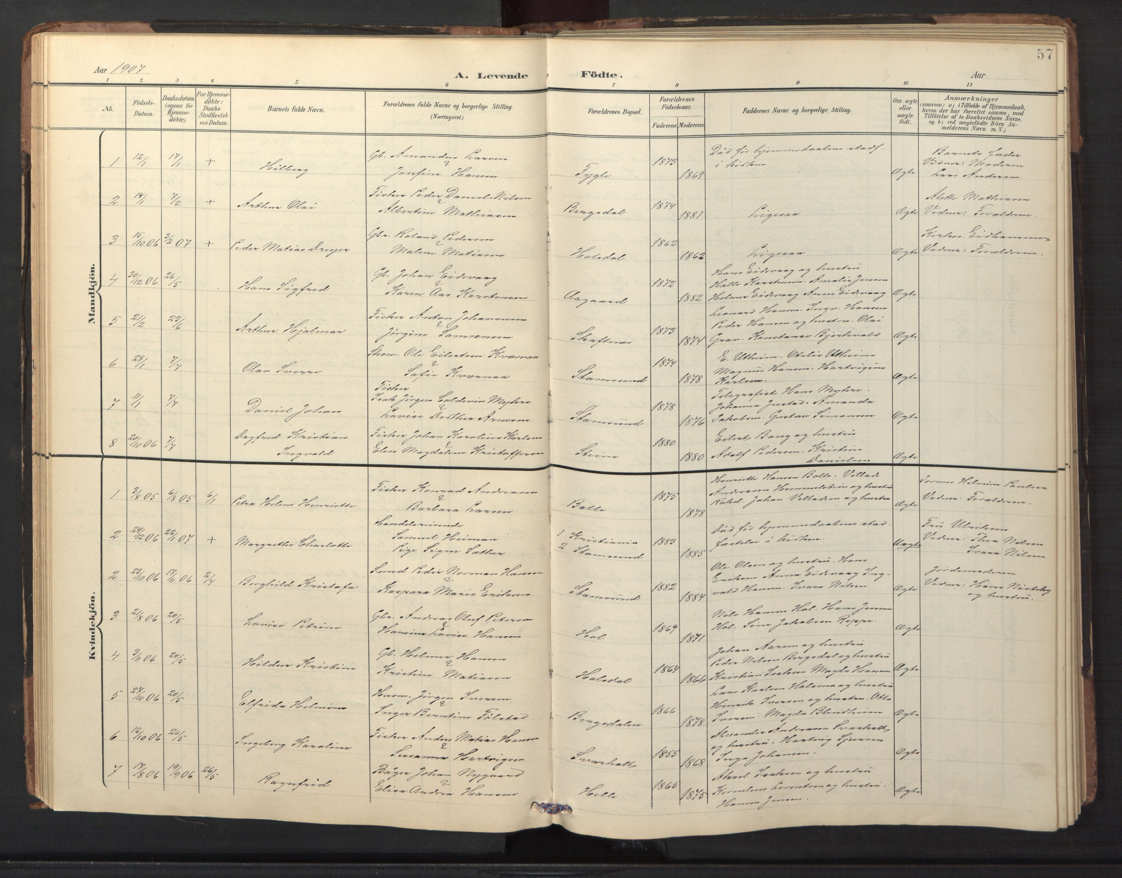 Ministerialprotokoller, klokkerbøker og fødselsregistre - Nordland, AV/SAT-A-1459/882/L1185: Parish register (copy) no. 882C03, 1898-1910, p. 57