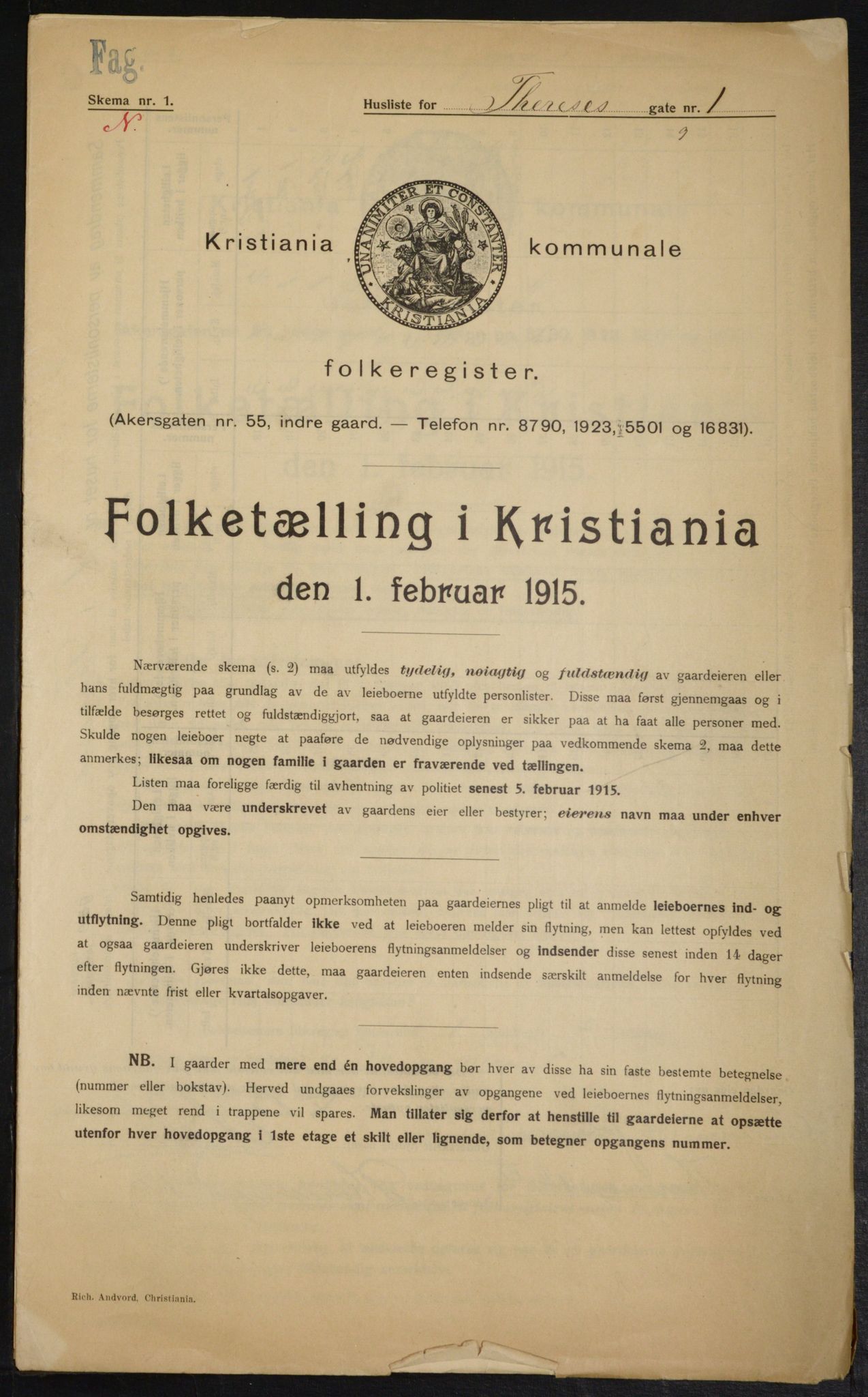 OBA, Municipal Census 1915 for Kristiania, 1915, p. 107914