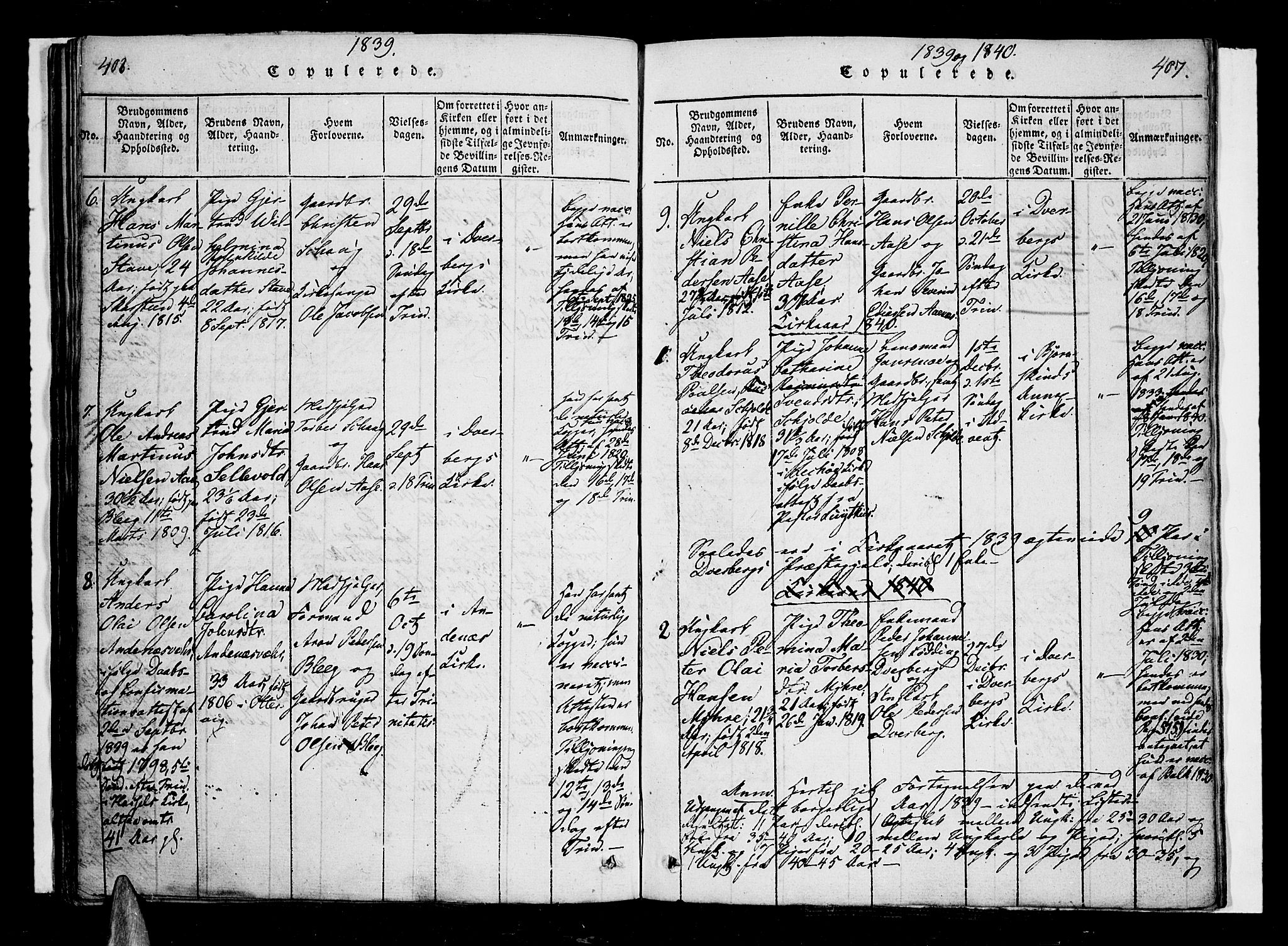 Ministerialprotokoller, klokkerbøker og fødselsregistre - Nordland, AV/SAT-A-1459/897/L1395: Parish register (official) no. 897A03, 1820-1841, p. 406-407