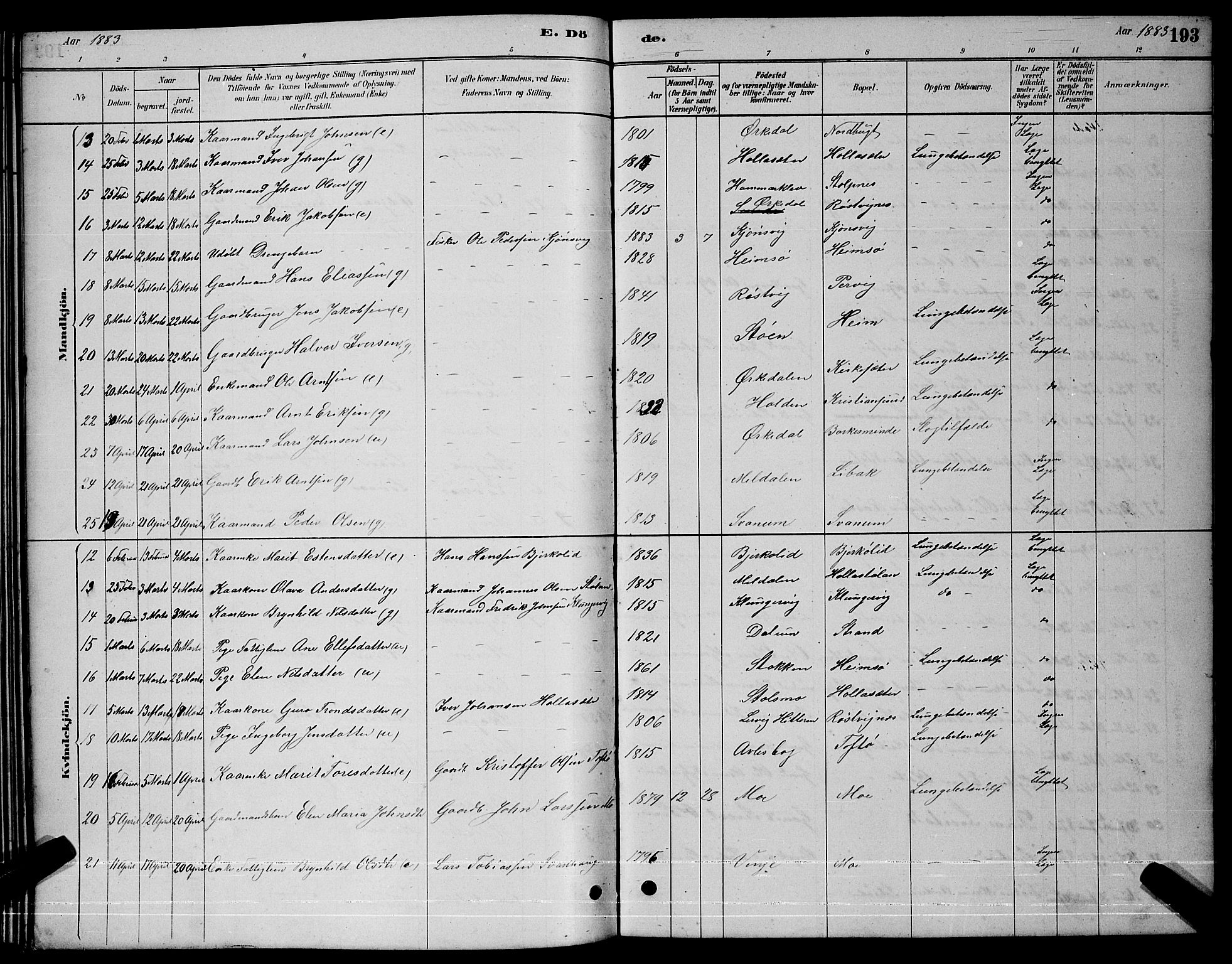 Ministerialprotokoller, klokkerbøker og fødselsregistre - Sør-Trøndelag, SAT/A-1456/630/L0504: Parish register (copy) no. 630C02, 1879-1898, p. 193