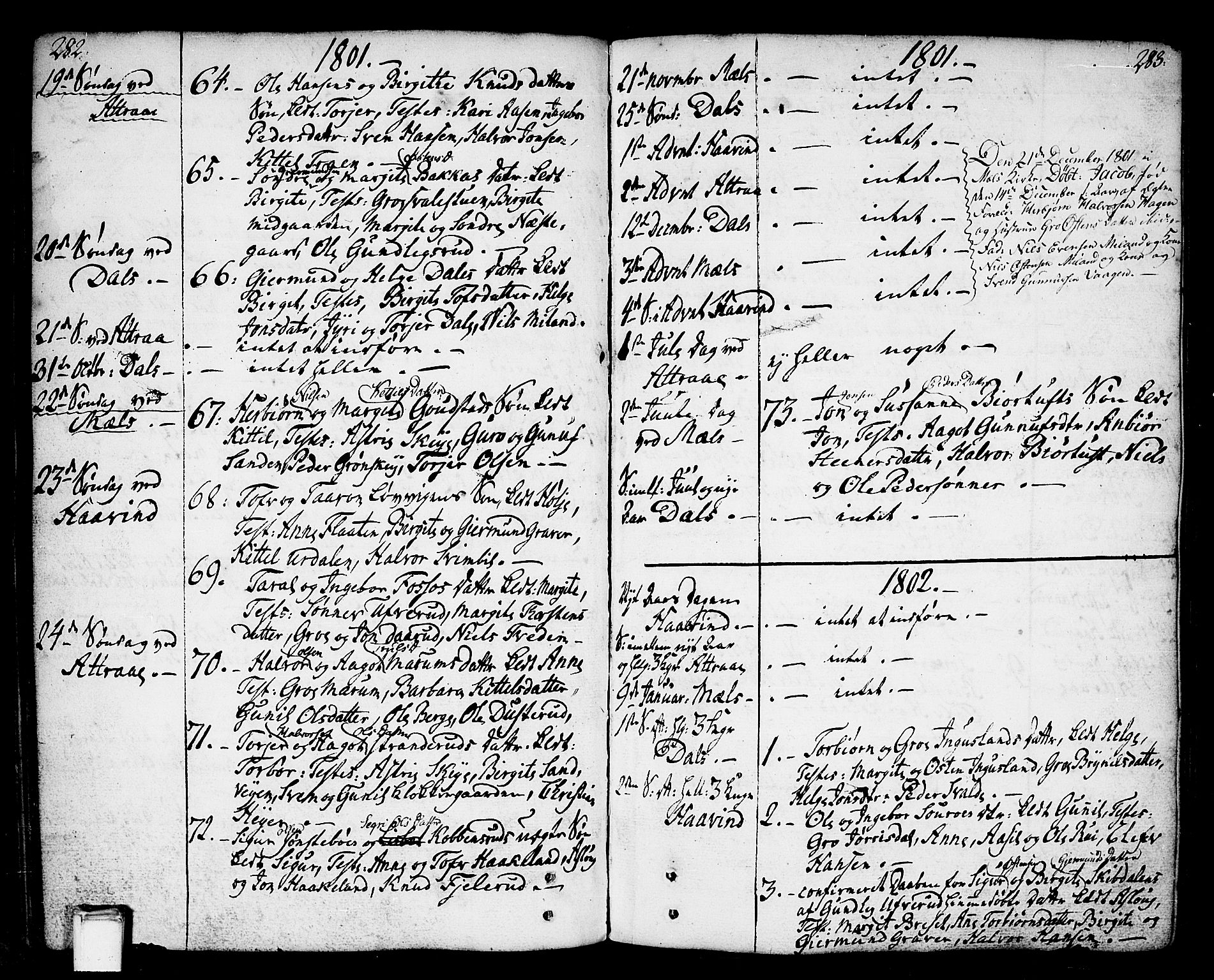 Tinn kirkebøker, AV/SAKO-A-308/F/Fa/L0002: Parish register (official) no. I 2, 1757-1810, p. 282-283