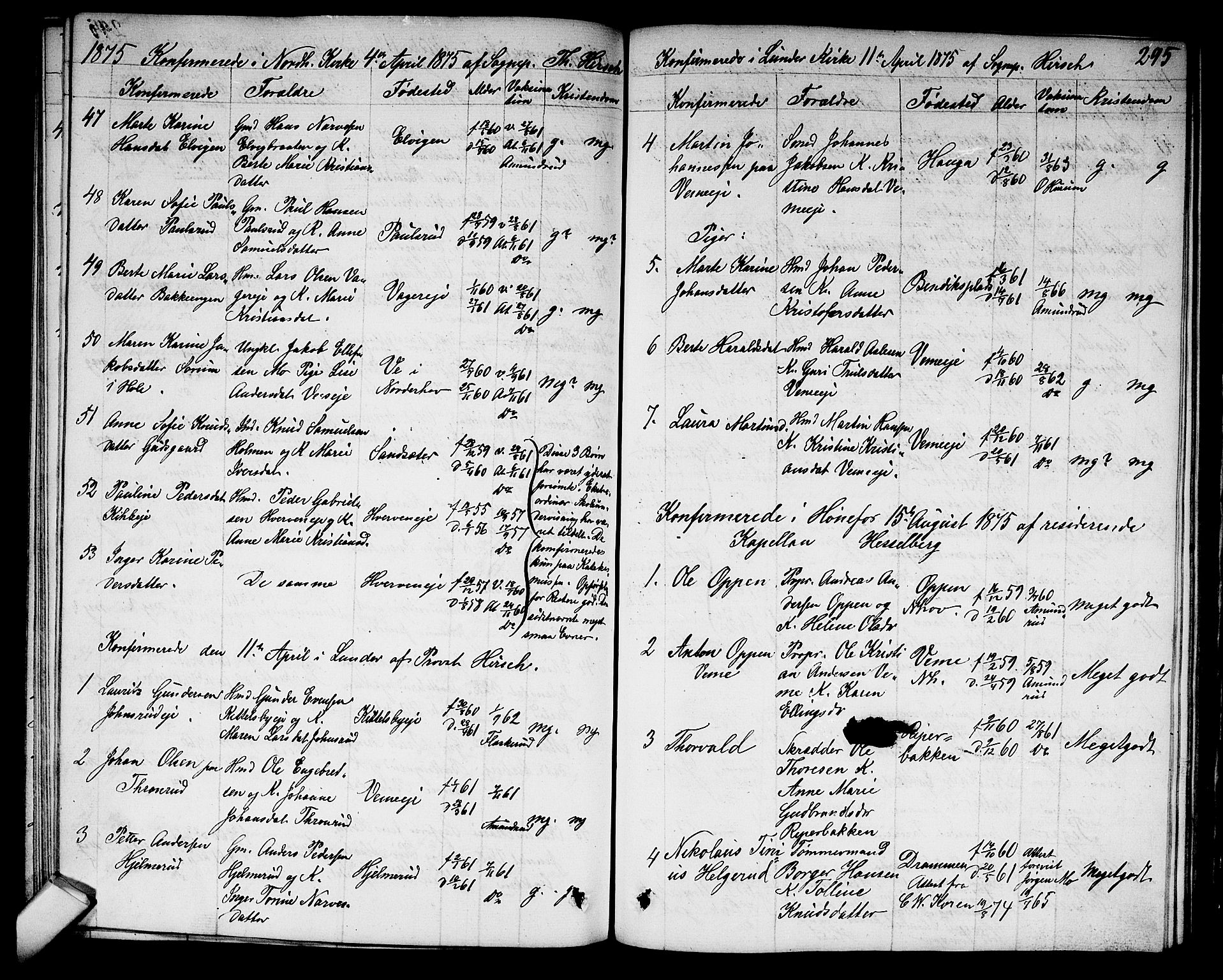 Norderhov kirkebøker, AV/SAKO-A-237/G/Ga/L0006: Parish register (copy) no. I 6, 1849-1876, p. 295