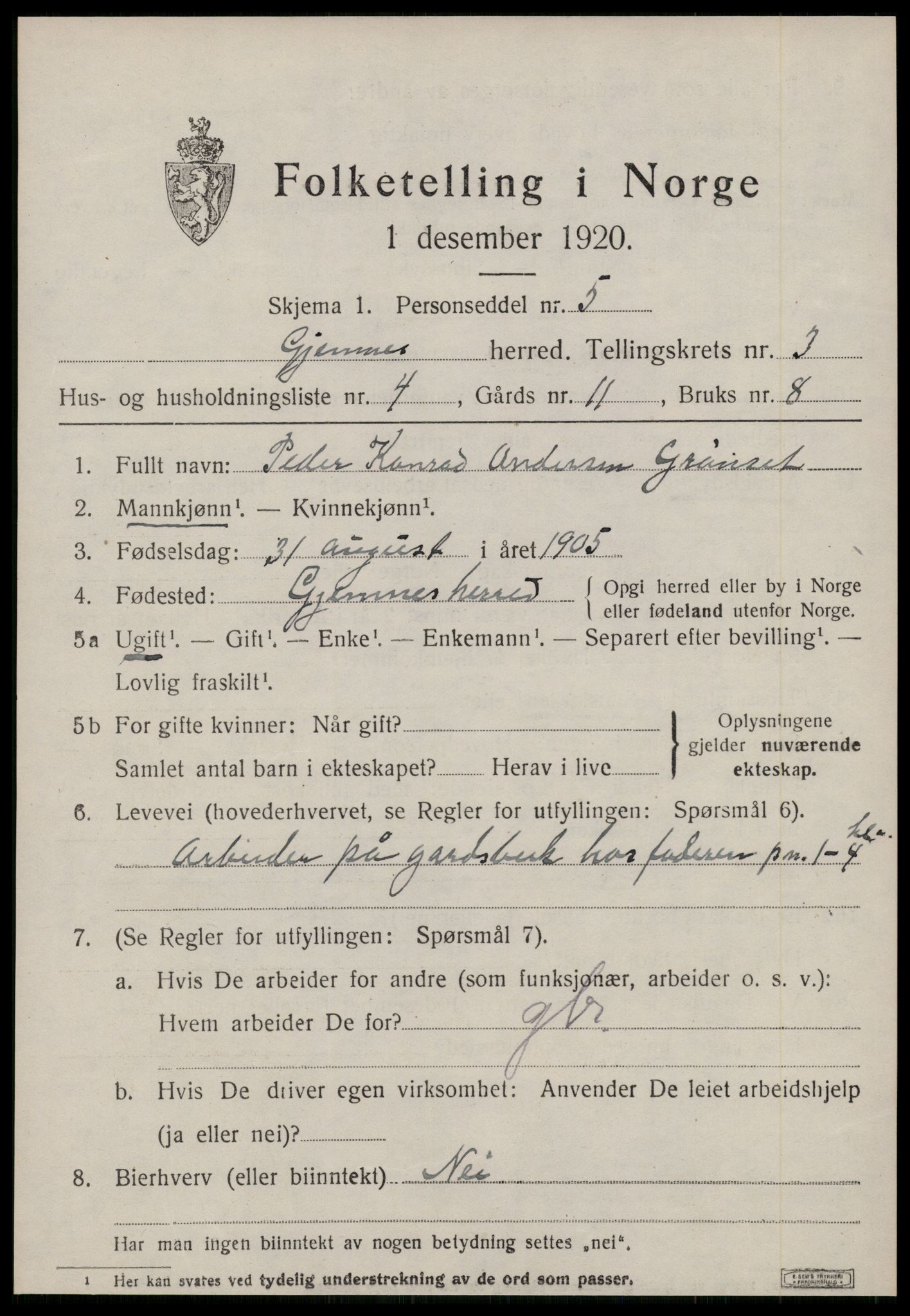 SAT, 1920 census for Gjemnes, 1920, p. 1236