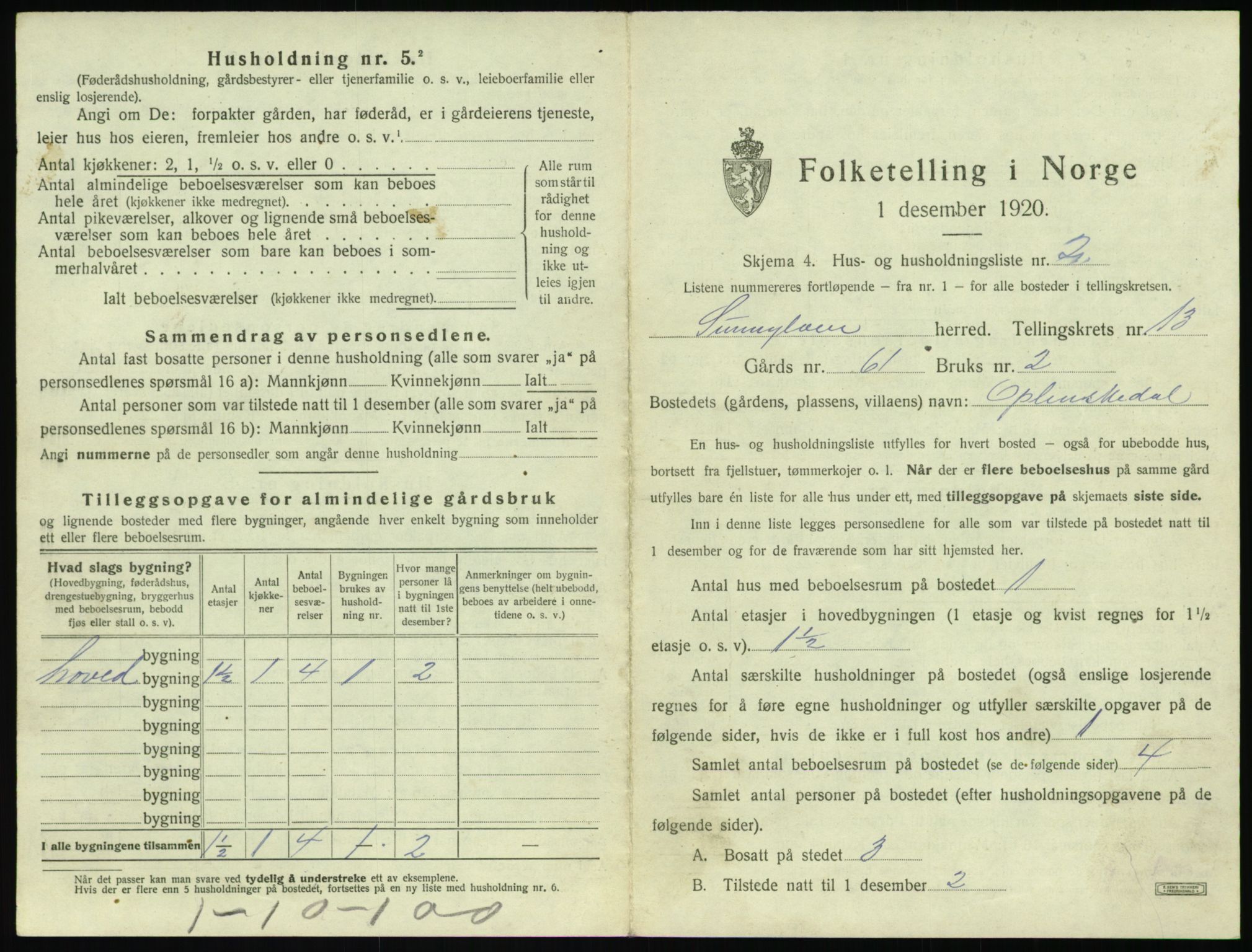 SAT, 1920 census for Sunnylven, 1920, p. 568