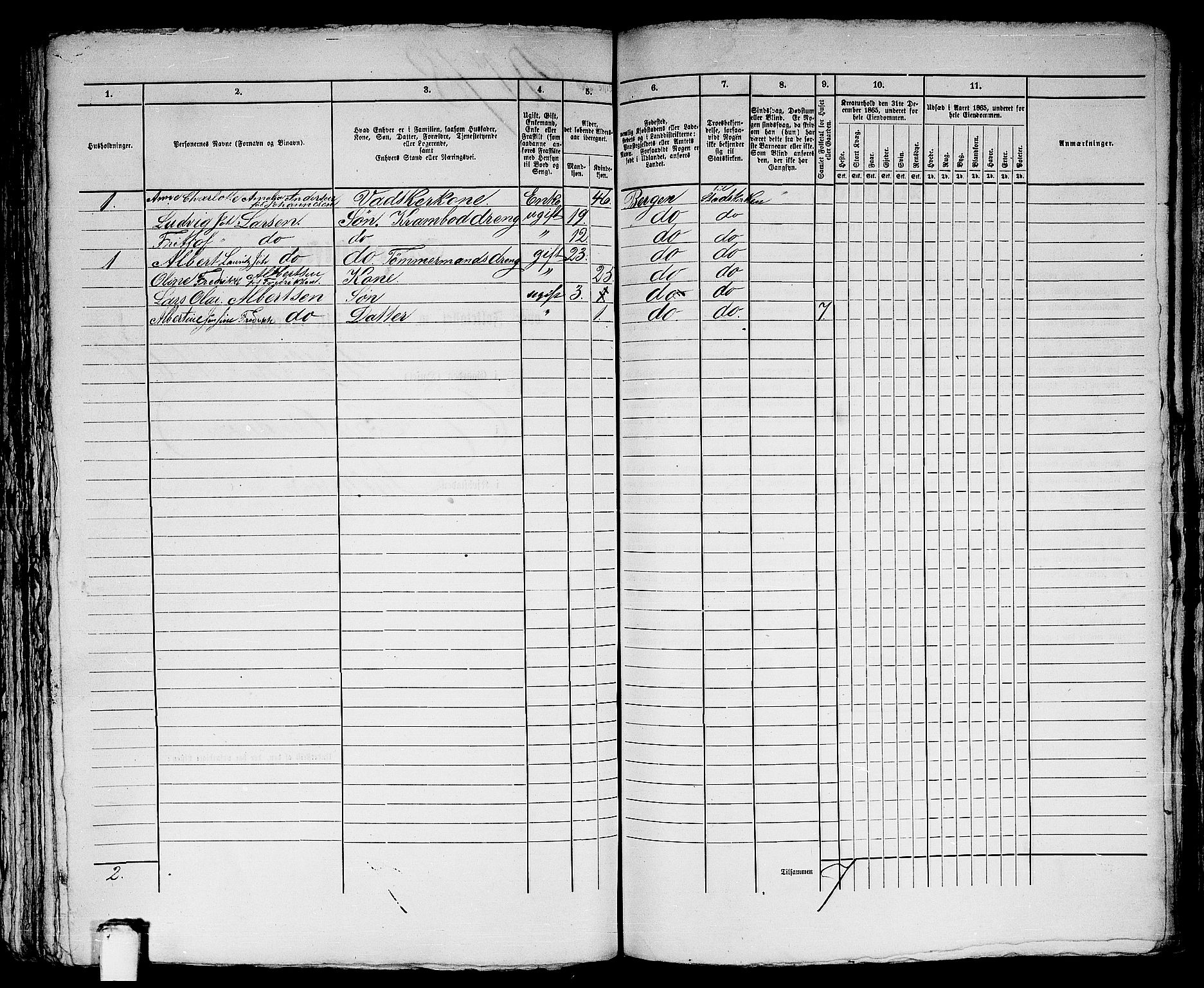 RA, 1865 census for Bergen, 1865, p. 4453