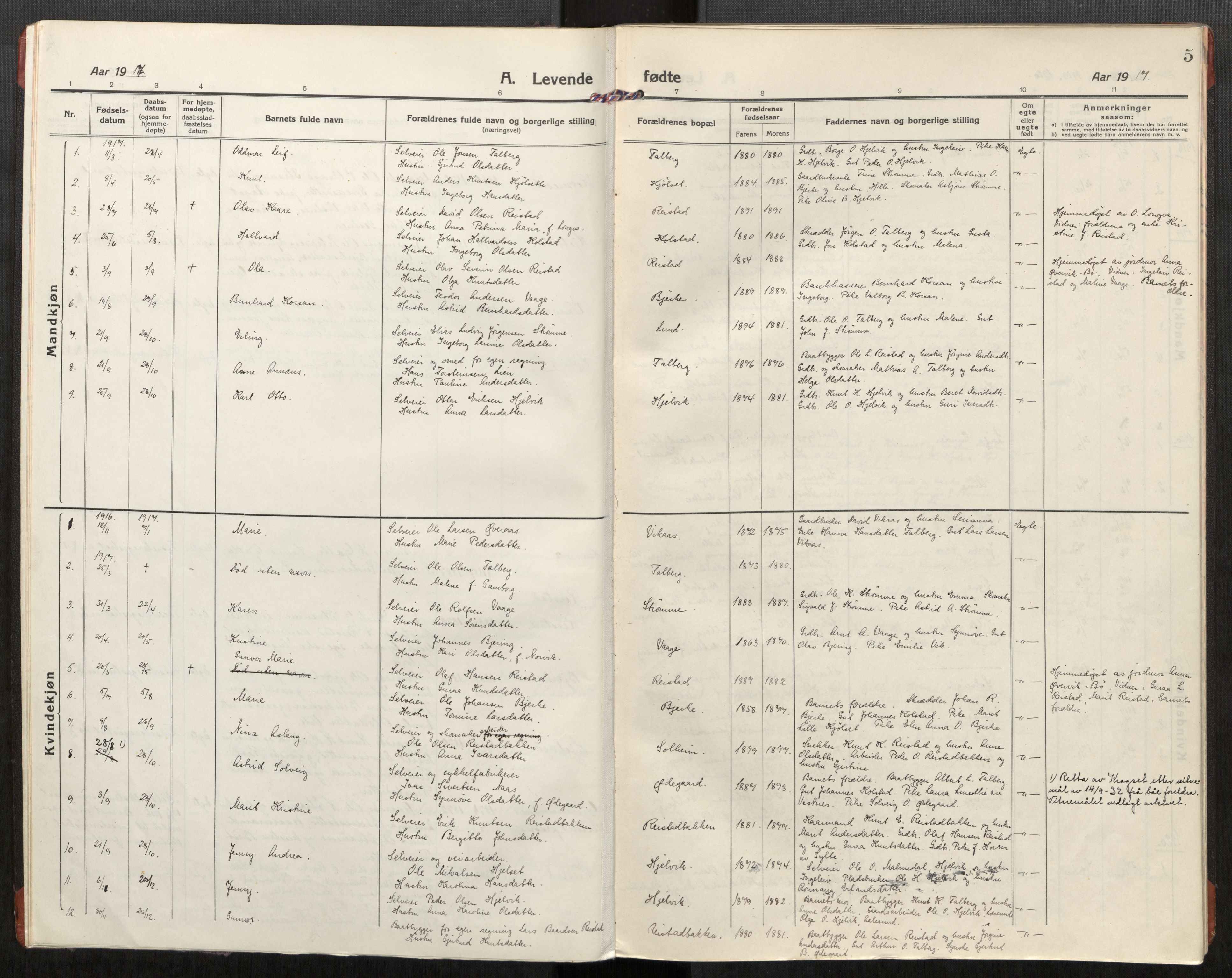 Ministerialprotokoller, klokkerbøker og fødselsregistre - Møre og Romsdal, SAT/A-1454/550/L0622: Parish register (official) no. 550A02, 1916-1931, p. 5